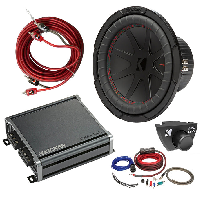 Kicker 48CWR102 Amplifer and Subwoofer Bass Bundle with Install Kit