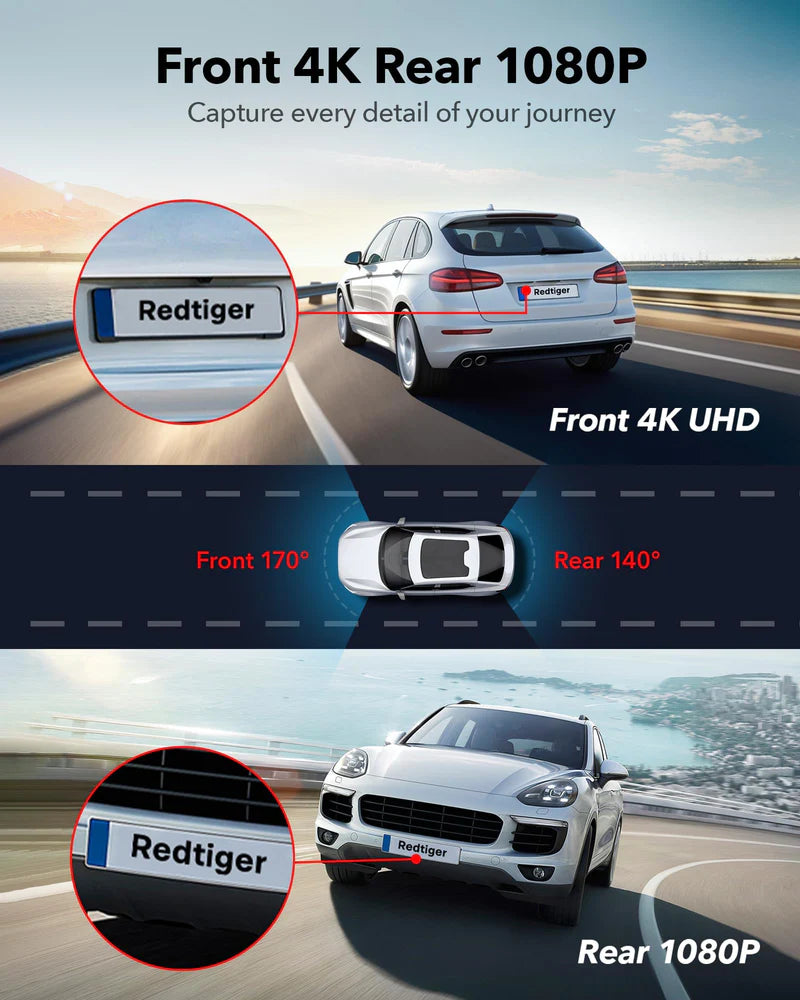 REDTIGER F7NT MAX Touch Screen 4K Dash Cam Front and Rear, Wi-Fi GPS, 64GB SD Card