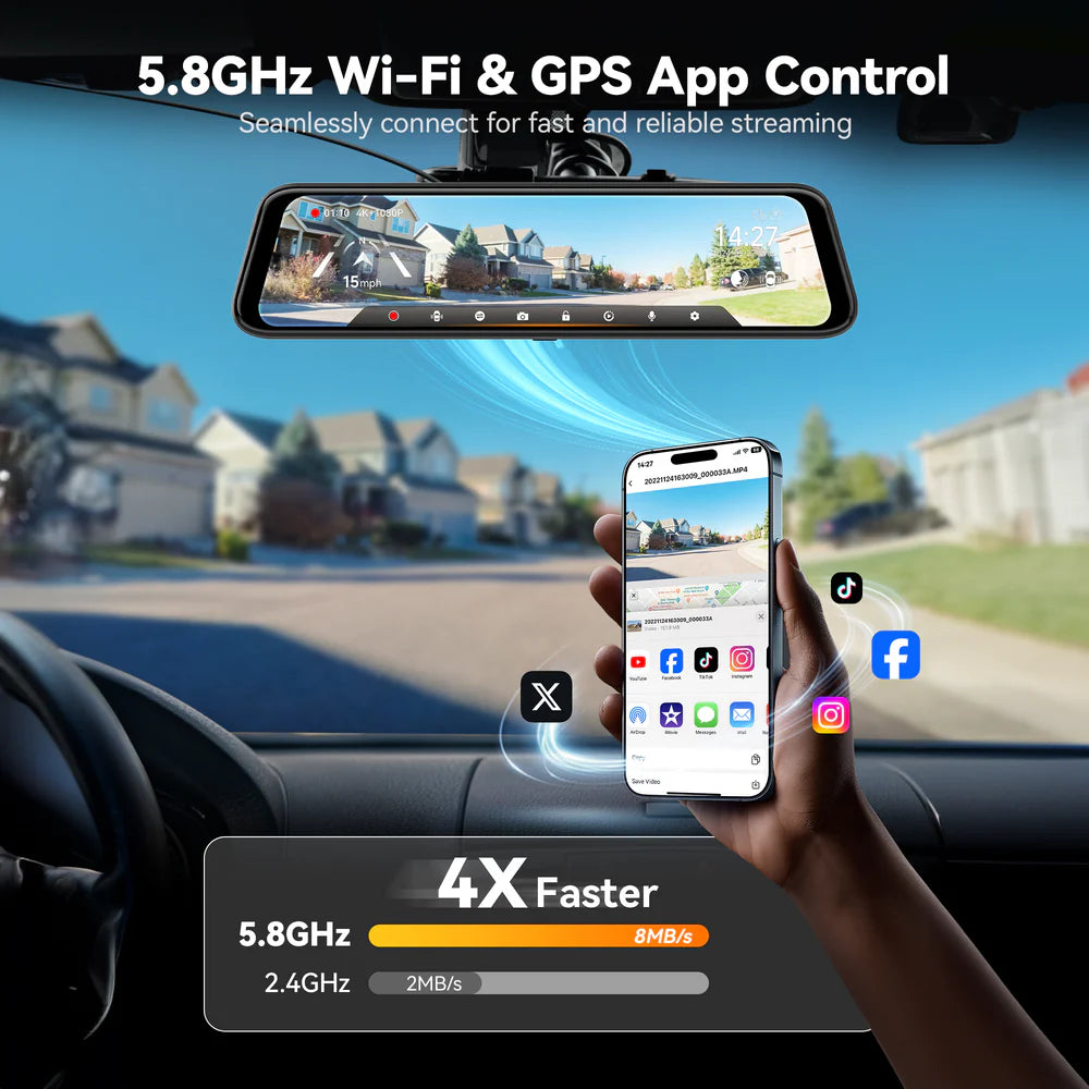 WOLFBOX G850Pro 4K Wifi ADAS Front and Rear Smart Mirror Dash Cam with Voice Control