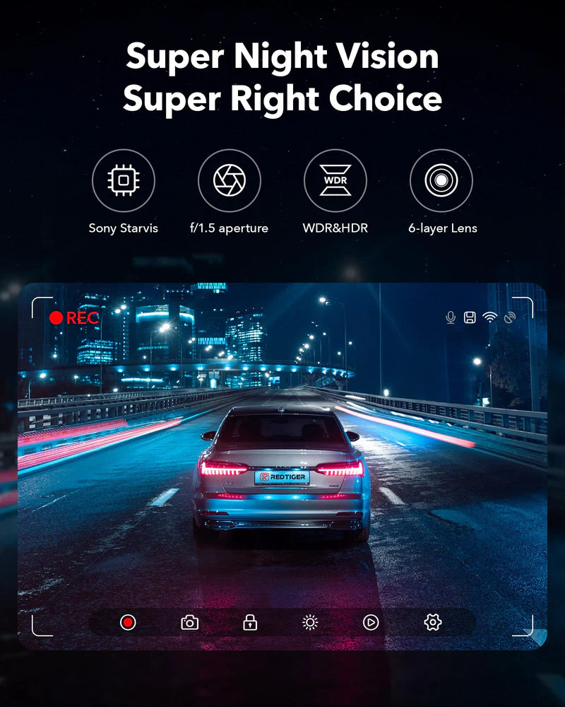 REDTIGER F7NP 4K Dash Cam Front and Rear, Built In Wi-Fi GPS, 32GB SD Card Included