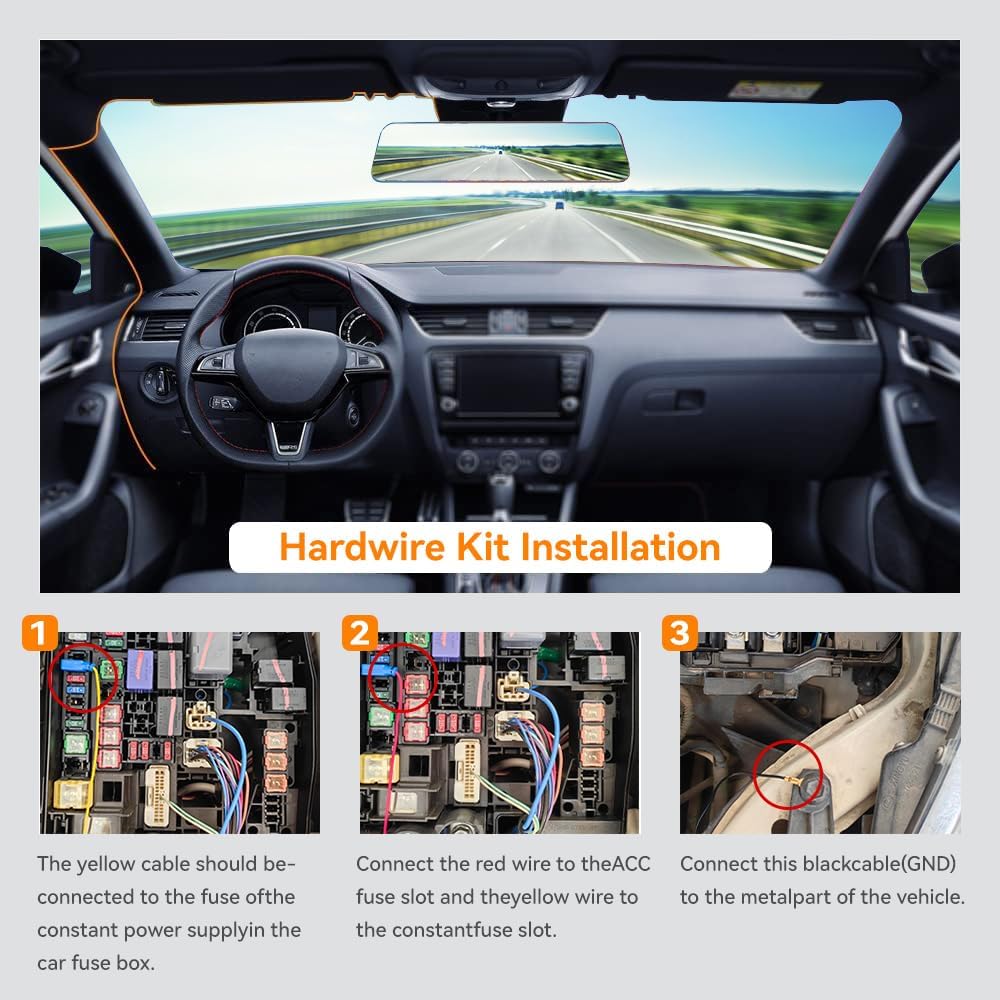 WOLFBOX USB C Universal Hardwire Kit for G850PRO/G850/G900/G840H/i07/i17/X5 Mirror Dash Cams