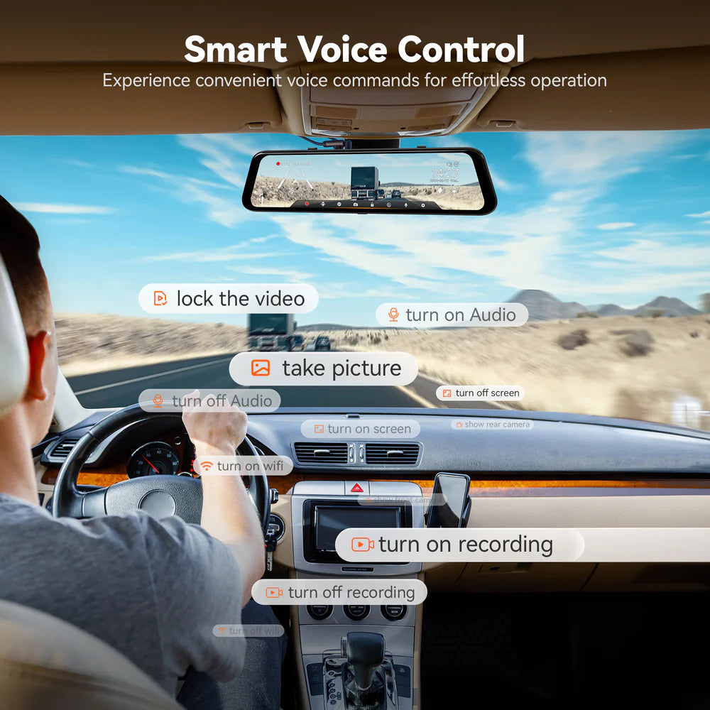 WOLFBOX G850Pro 4K Wifi ADAS Front and Rear Smart Mirror Dash Cam with Voice Control