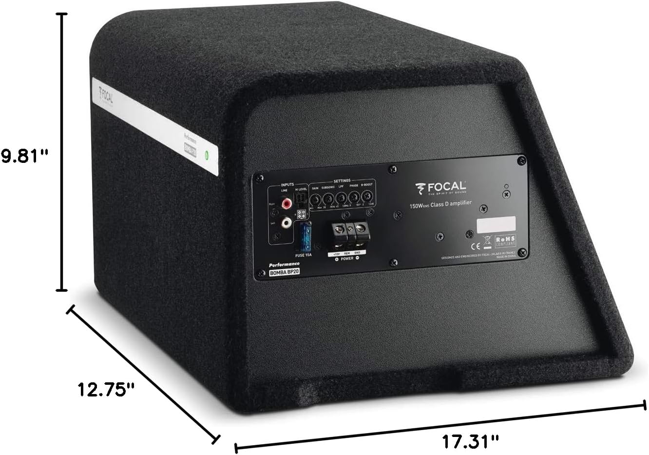 Focal BOMBABP20 8” Subwoofer in a Band Pass, Amplified Enclosure, 1 x 300 W Class D