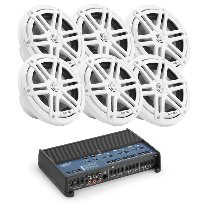 JL Audio XDM600/6 Amp + 3 Pairs M3-650X-S-GW Marine Speaker Bundle