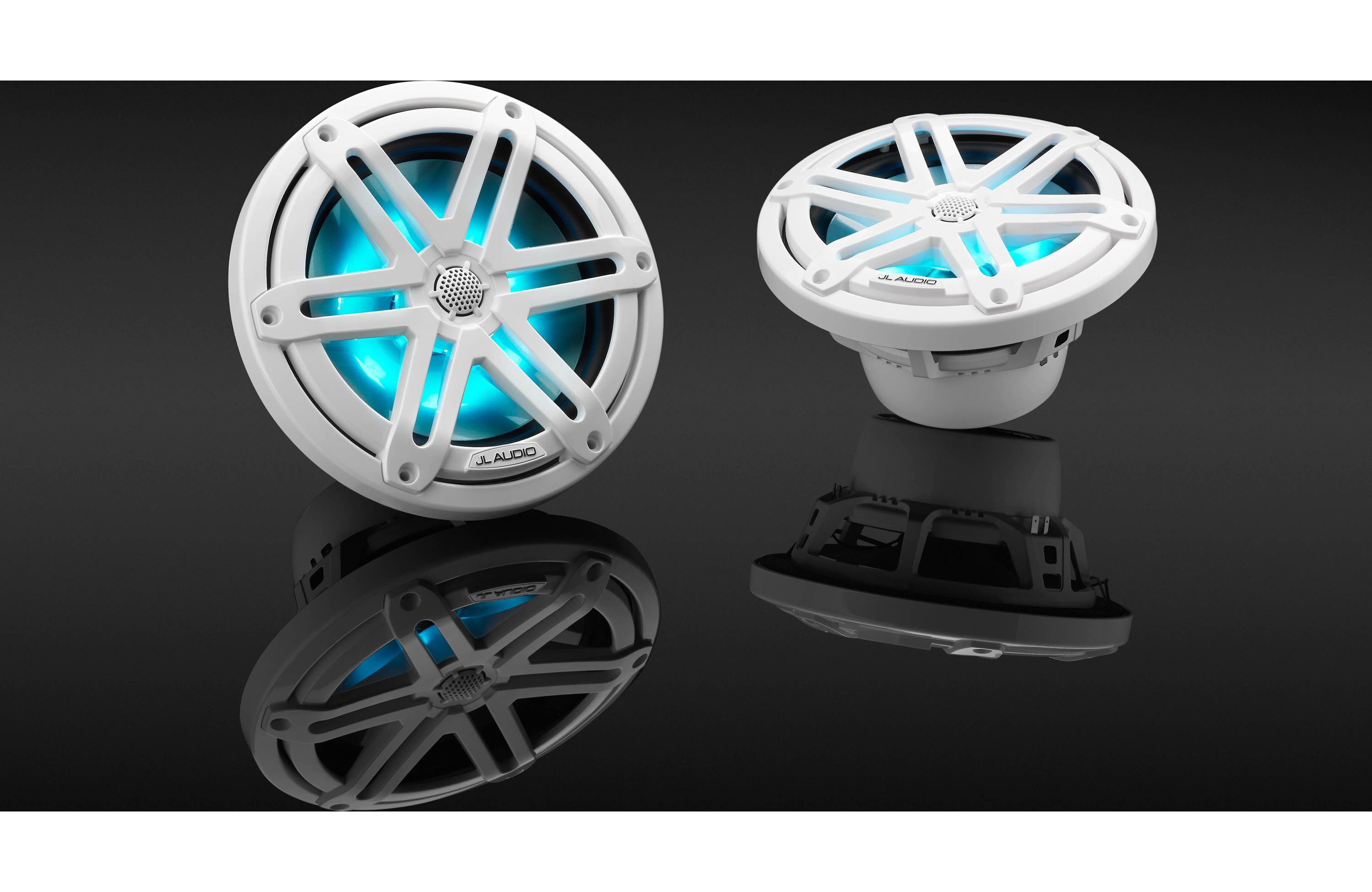 JL Audio M3-770X-S-GW-I 7.7" Marine Coaxial Speakers, White Sports Grilles w/ RGB LED Lighting
