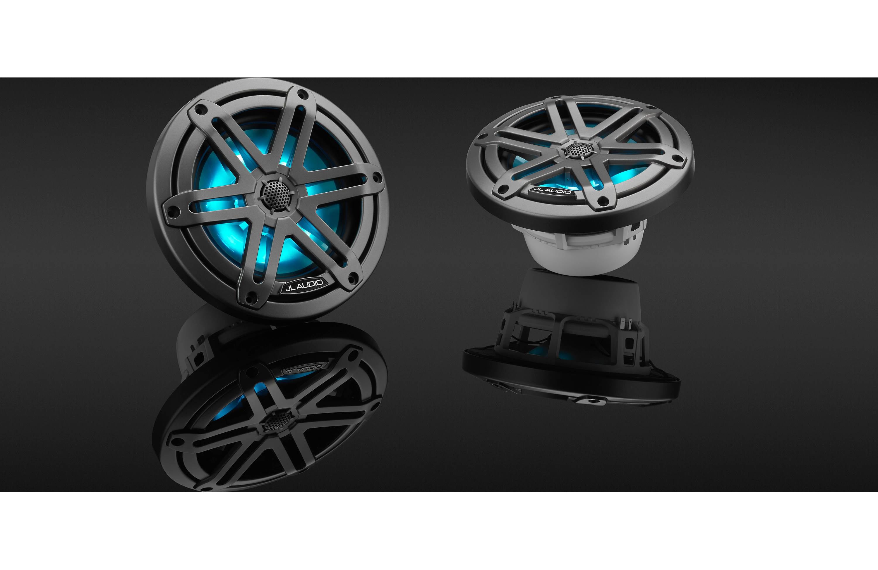 JL Audio M3-650X-S-GM-I 6.5" Marine Coaxial Speakers, Gunmetal Sport Grilles w/ RGB LED Lighting