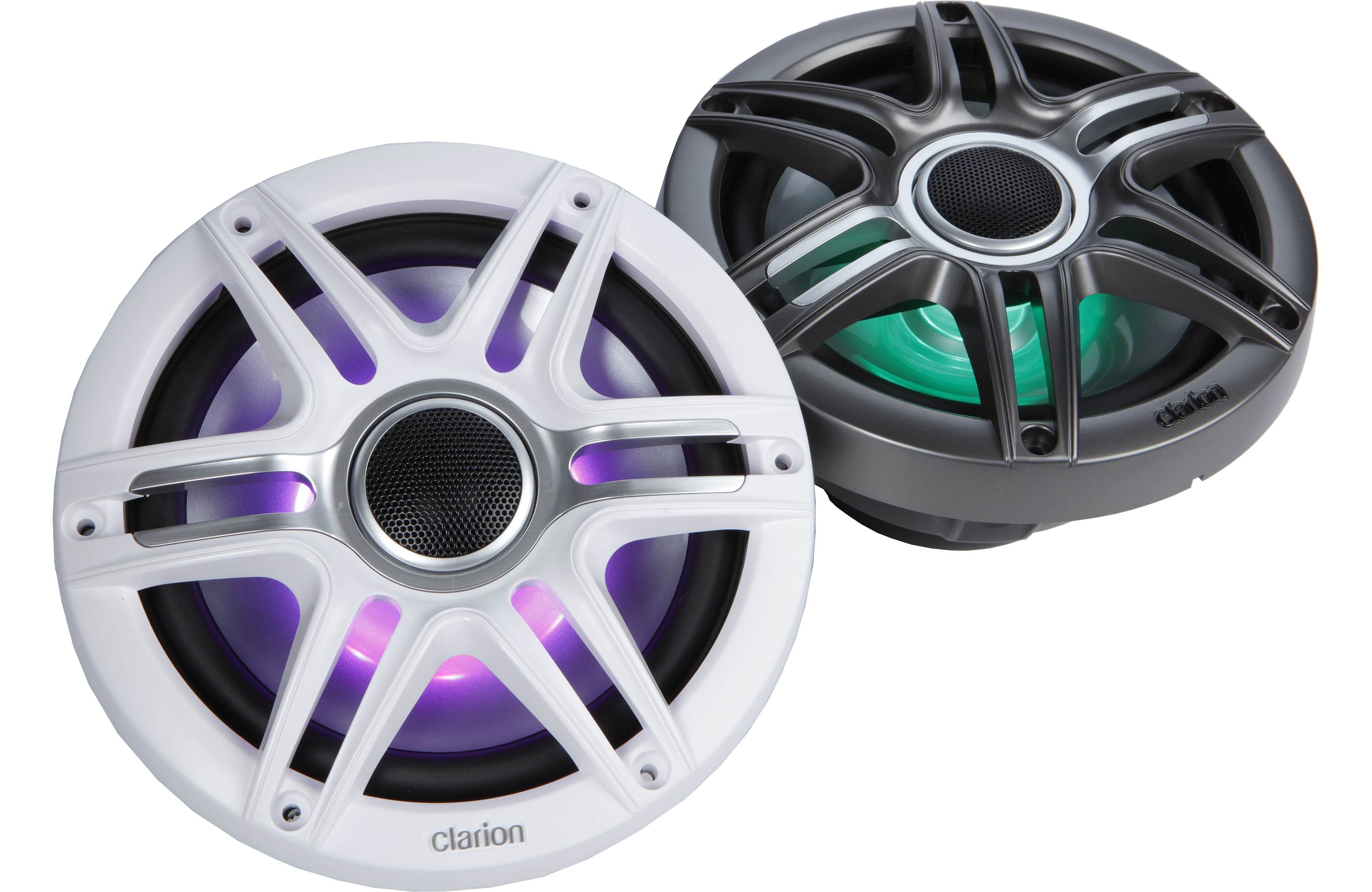 Clarion CMSP-771RGB-SWG 7.7 Inch Premium Marine Coaxial Speakers Pair w/ Sport Grilles & LEDs