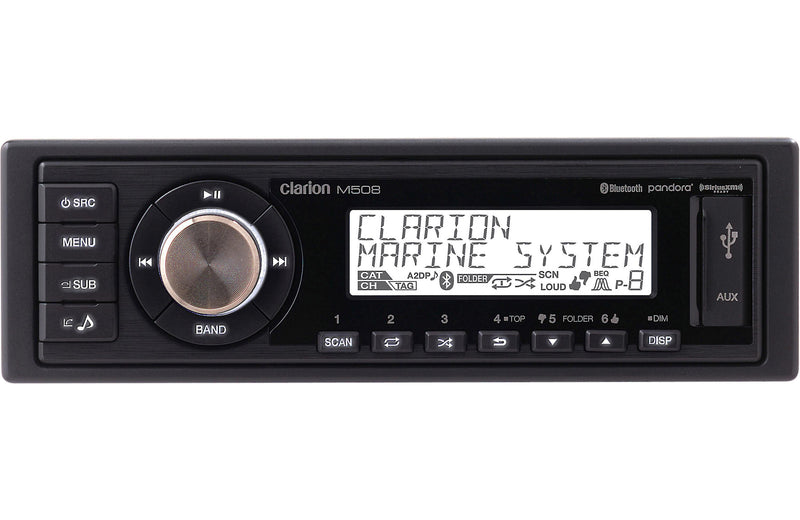 Clarion M508 1-DIN + CMS-651-SWB x2 Pair 6.5" Speakers Marine Bundle