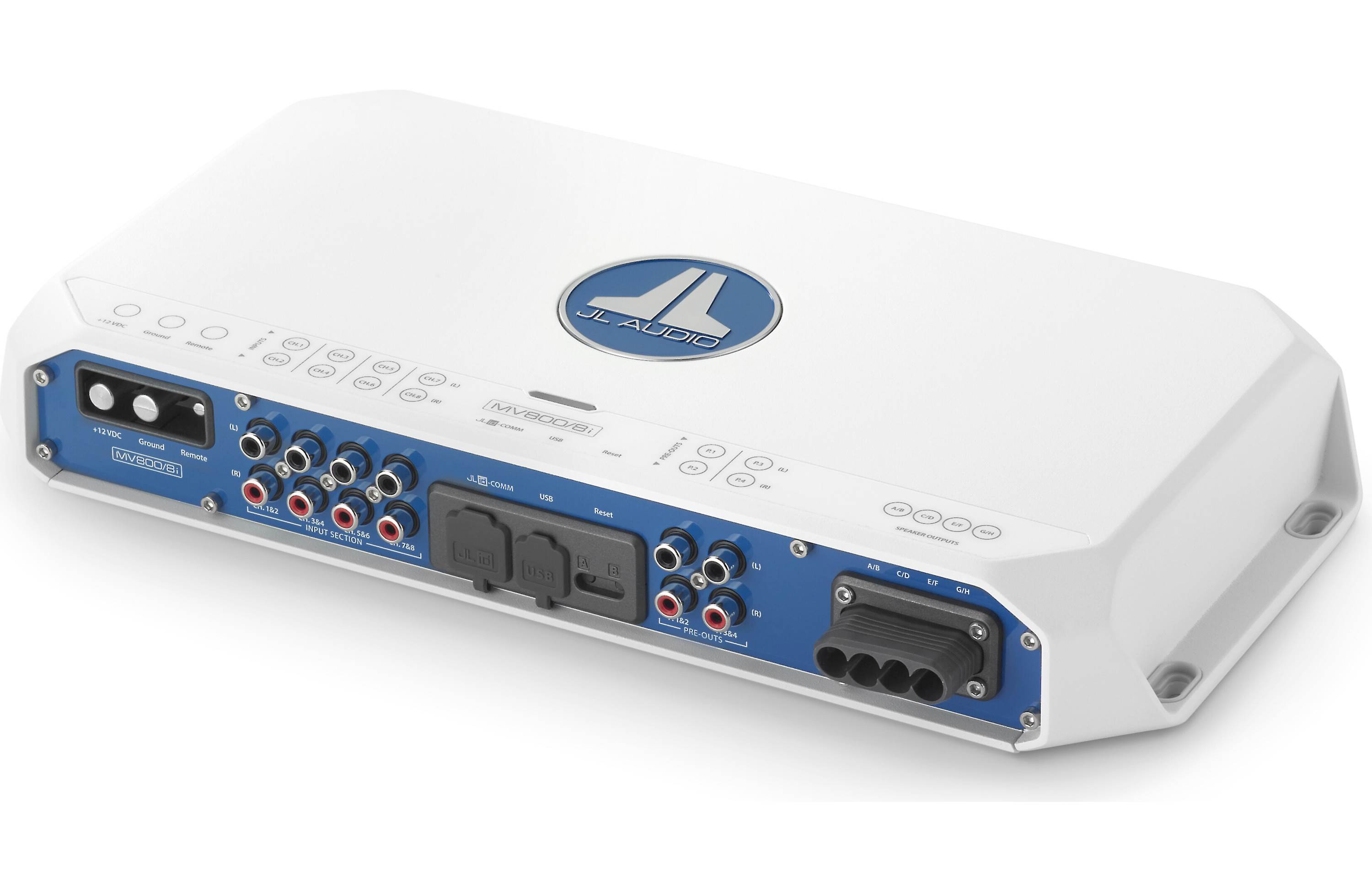 JL Audio MV800/8i Amp + M6-770X-C-GWGW x2 Pairs Marine Speaker Bundle