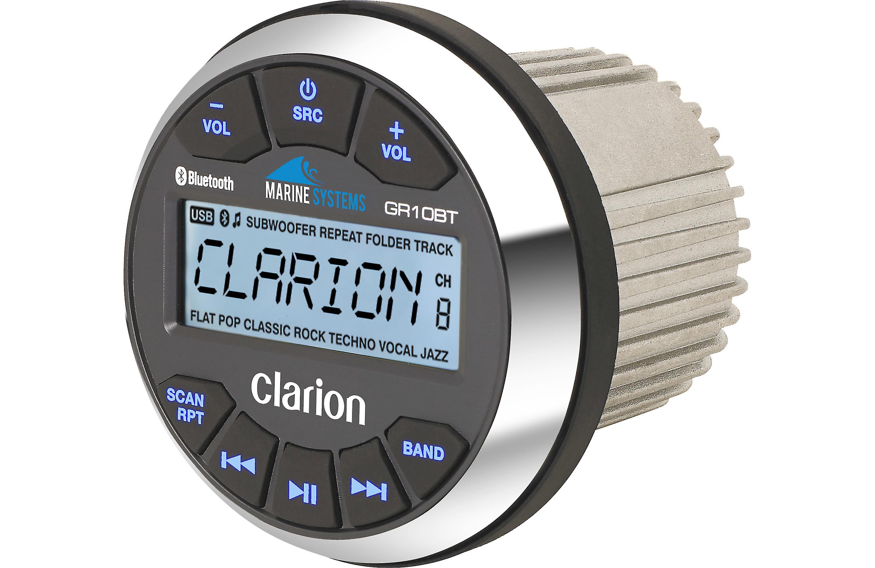 Clarion GR10BT + x2 Pair CMS-651RGB-SWB 6.5" Marine Speakers with LEDS Bundle