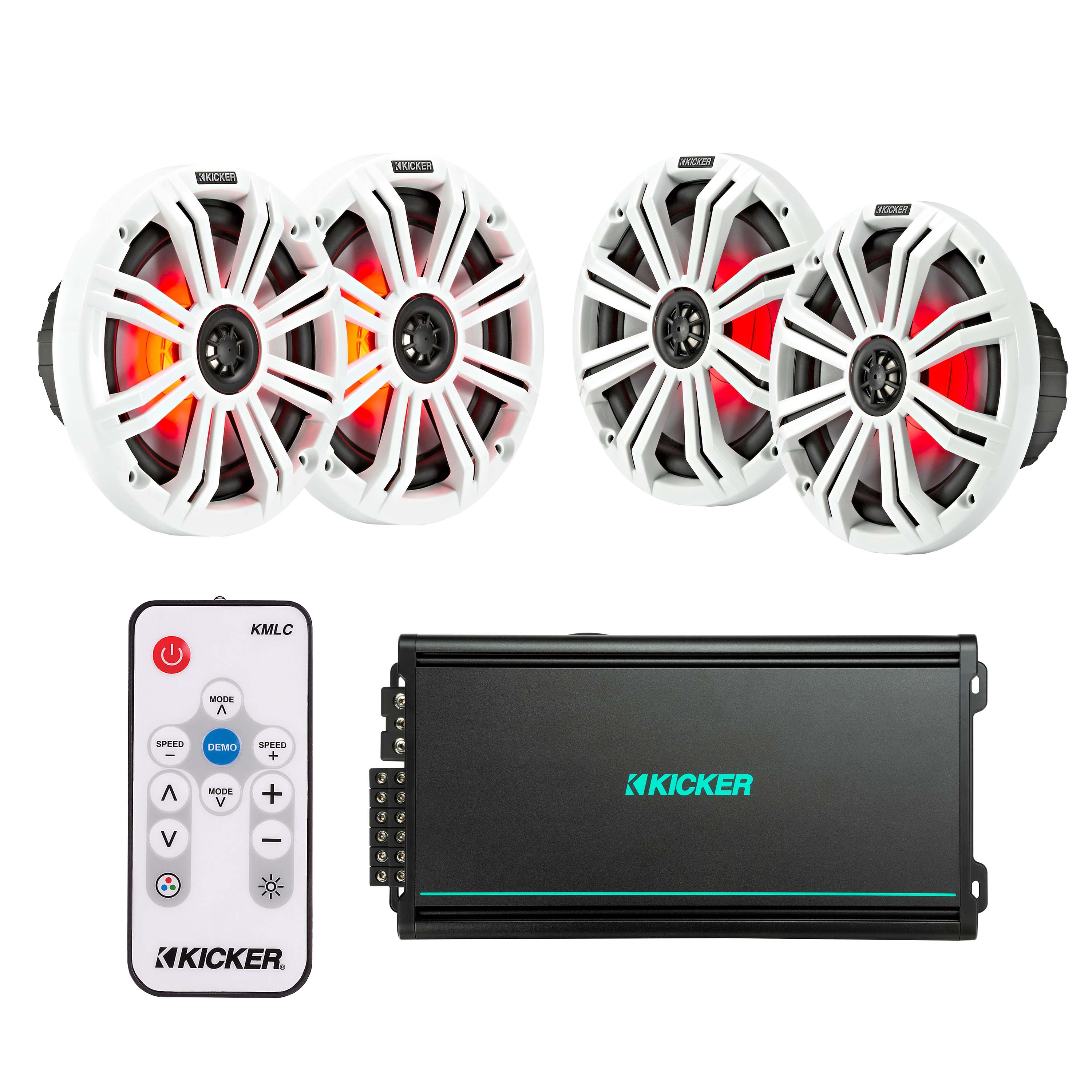 Kicker 45KM84L 1 Pair + 45KM654L 1 Pair Speakers + 48KMA6006 Amp + FREE 41KMLC LED Remote