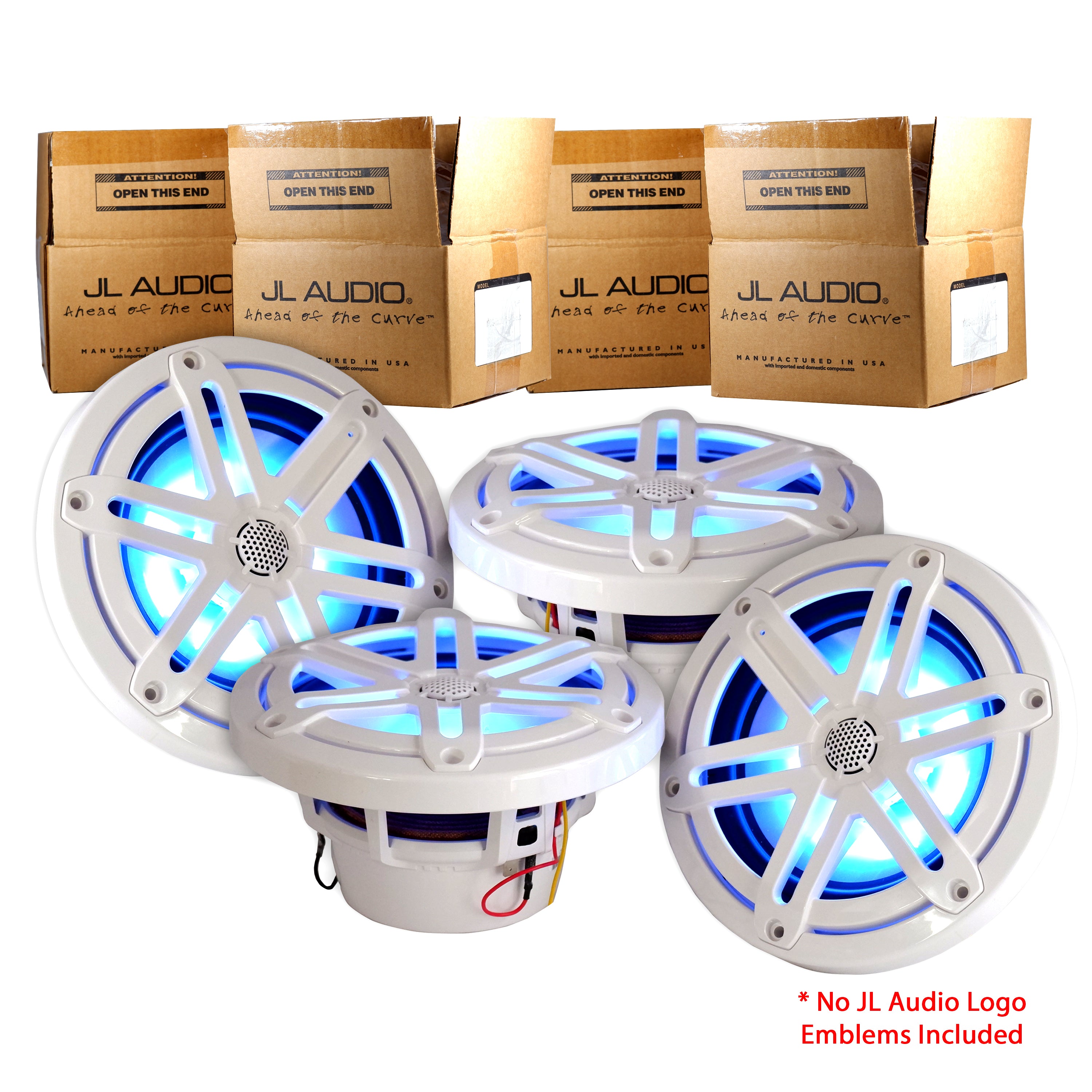 JL Audio MX650-CCX-SG-WLD-B / MCS-65CCX3-4-WLD-B 6.5" Inch Cockpit Coaxial Marine Speakers, White Sport Grille - Blue LEDs
