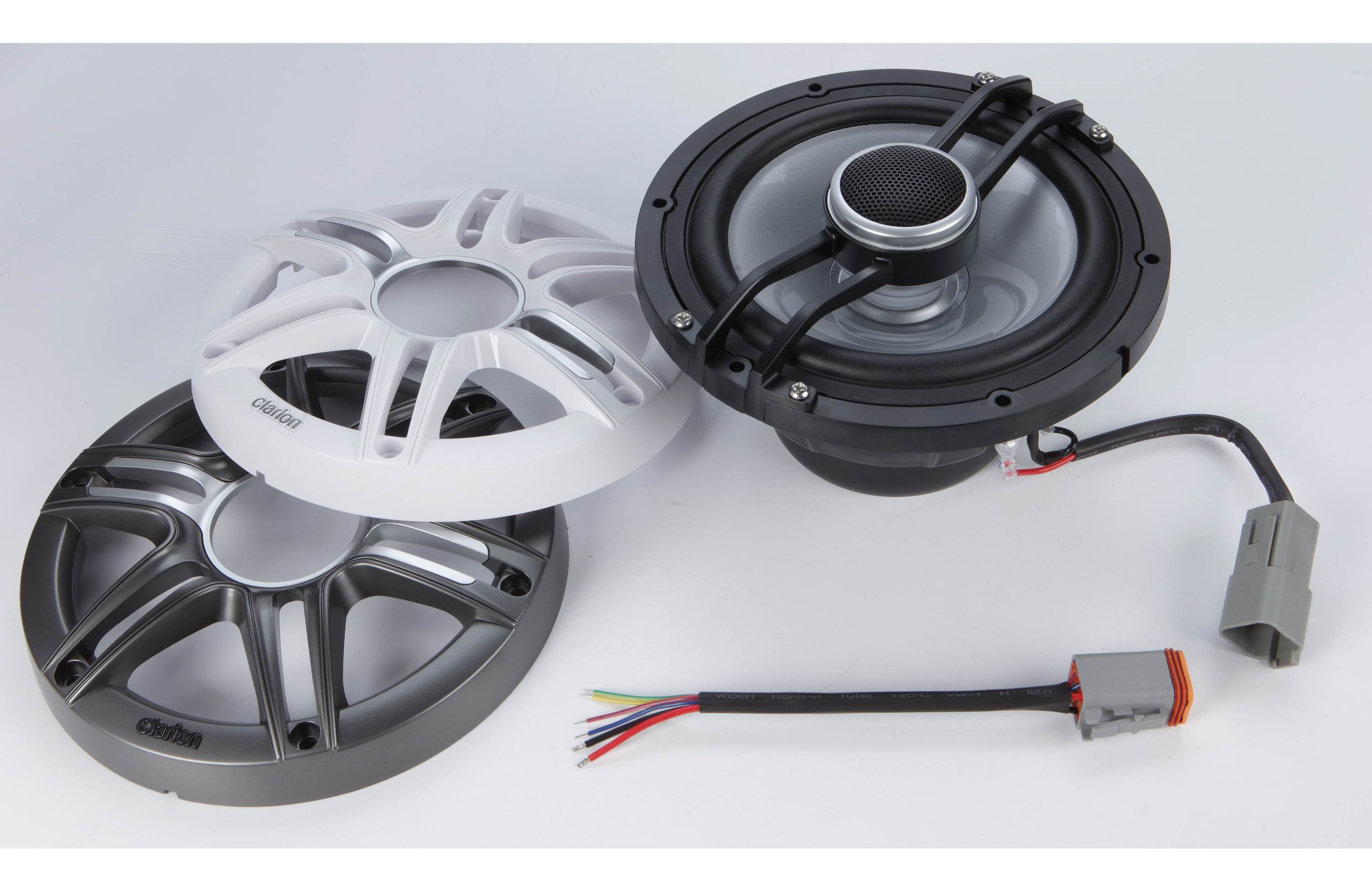 Clarion CMSP-651RGB-SWG 6.5 Inch Premium Marine Coaxial Speakers Pair w/ Sport Grilles & LEDs