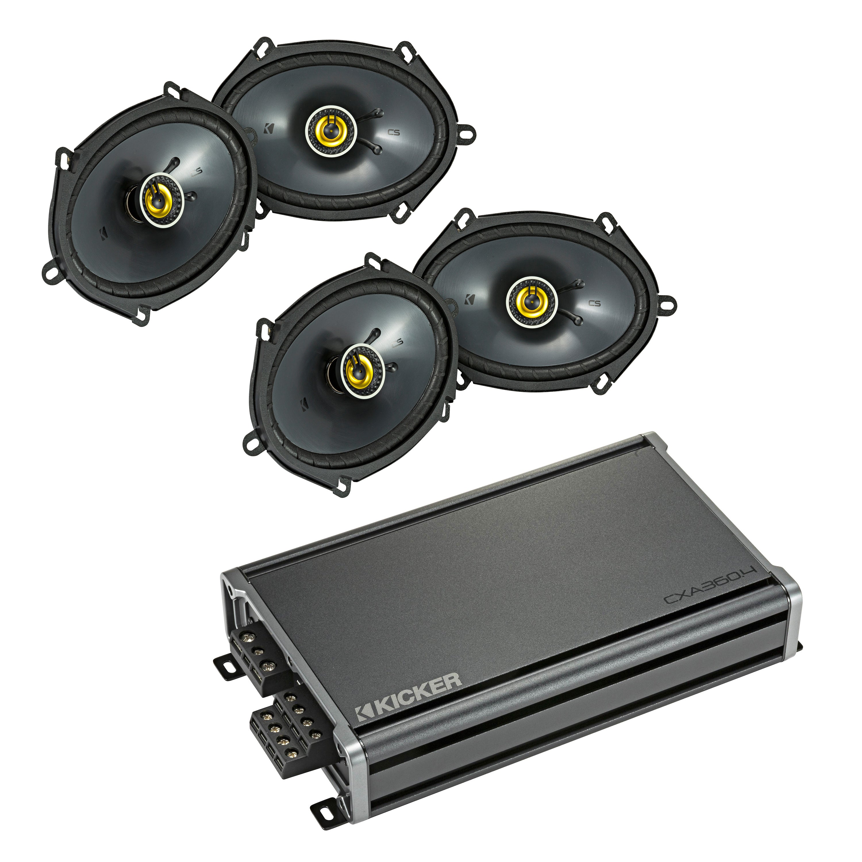 Kicker 46CSC684 x2 Pairs 6"x8" 2-Way Speakers + 46CXA360.4T Amplifier Bundle