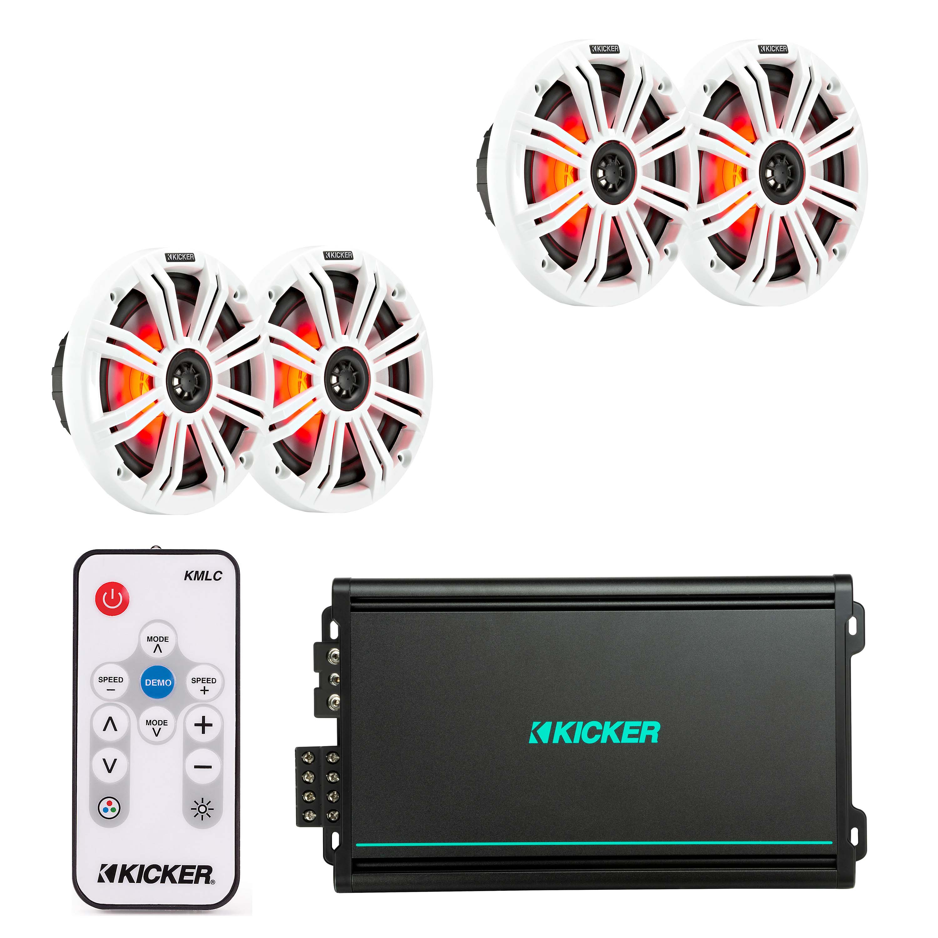 Kicker 48KMA600.4 + 45KM654L x2 Pairs Speakers + FREE 41KMLC Remote Marine Bundle