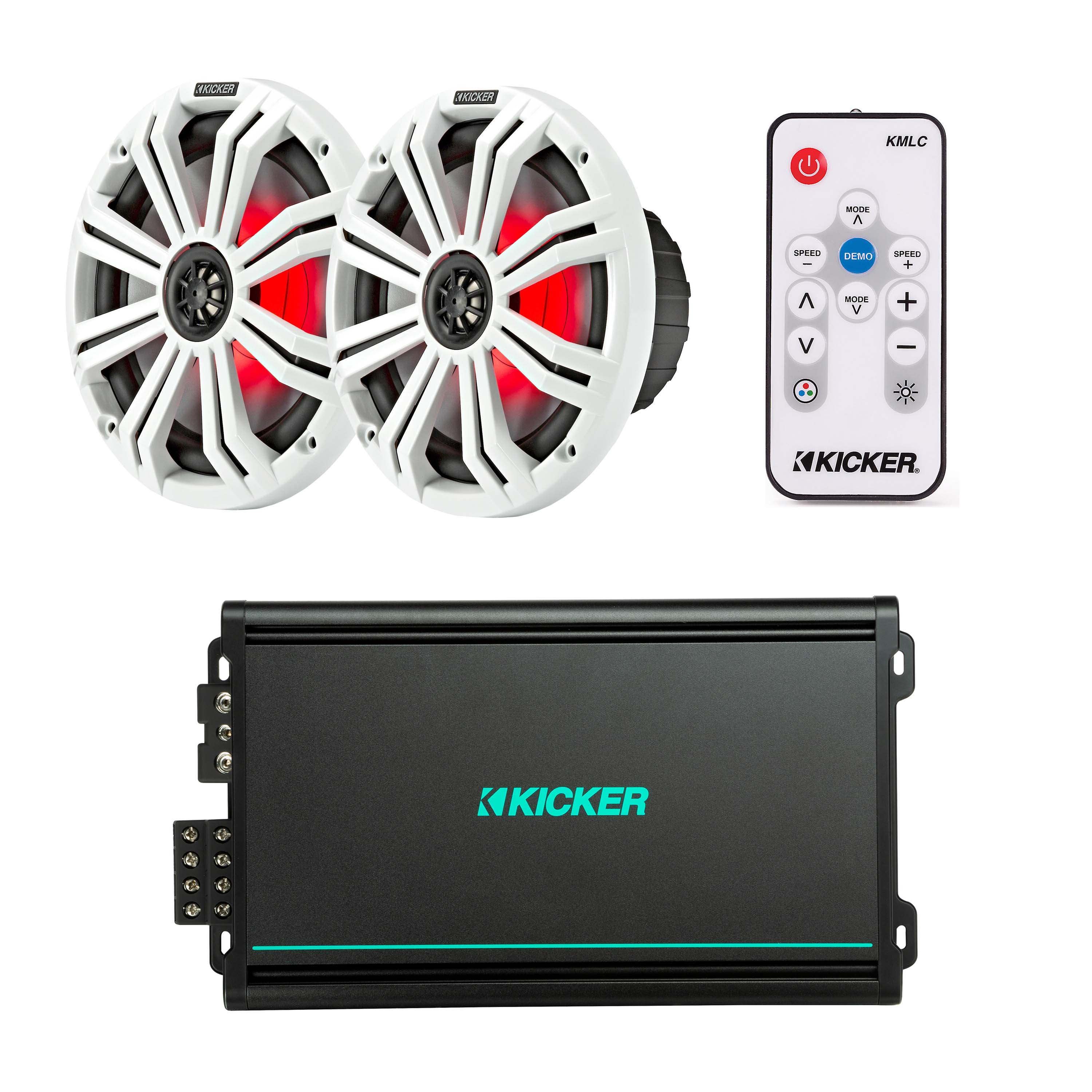Kicker 48KMA6004 4-channel Amp + 45KM84L + FREE 41KMLC Marine Bundle