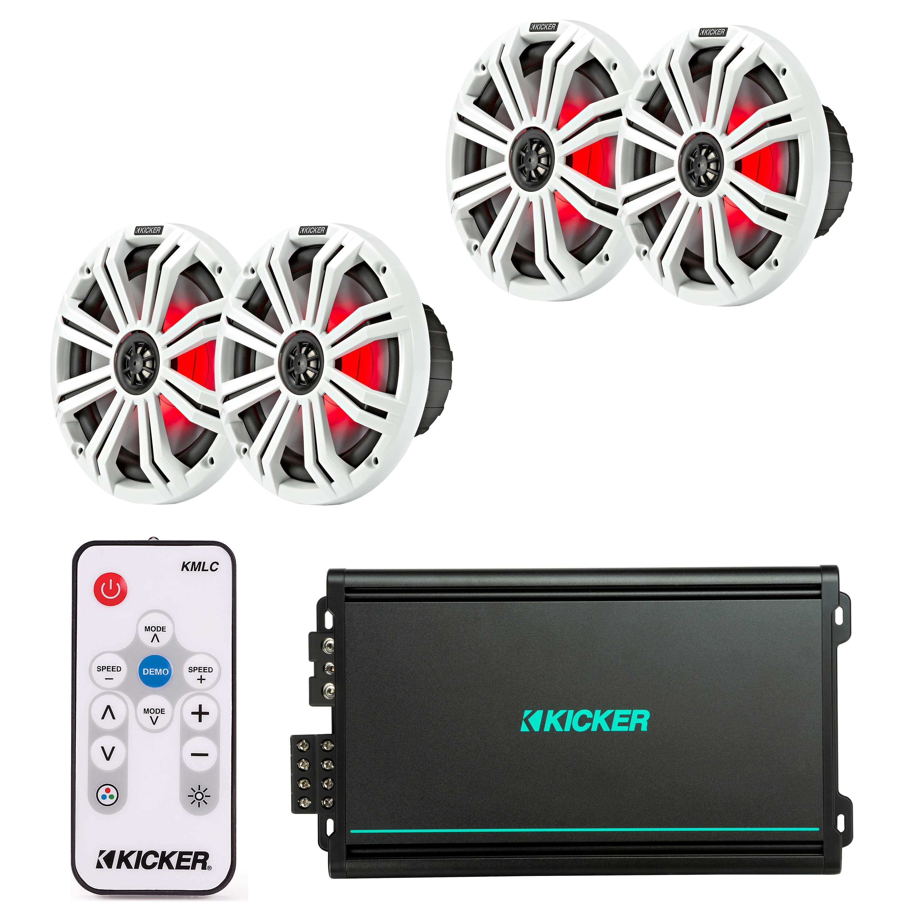 Kicker 48KMA6004 + 45KM84L x2 Pairs + FREE 41KMLC LED Remote Marine Bundle
