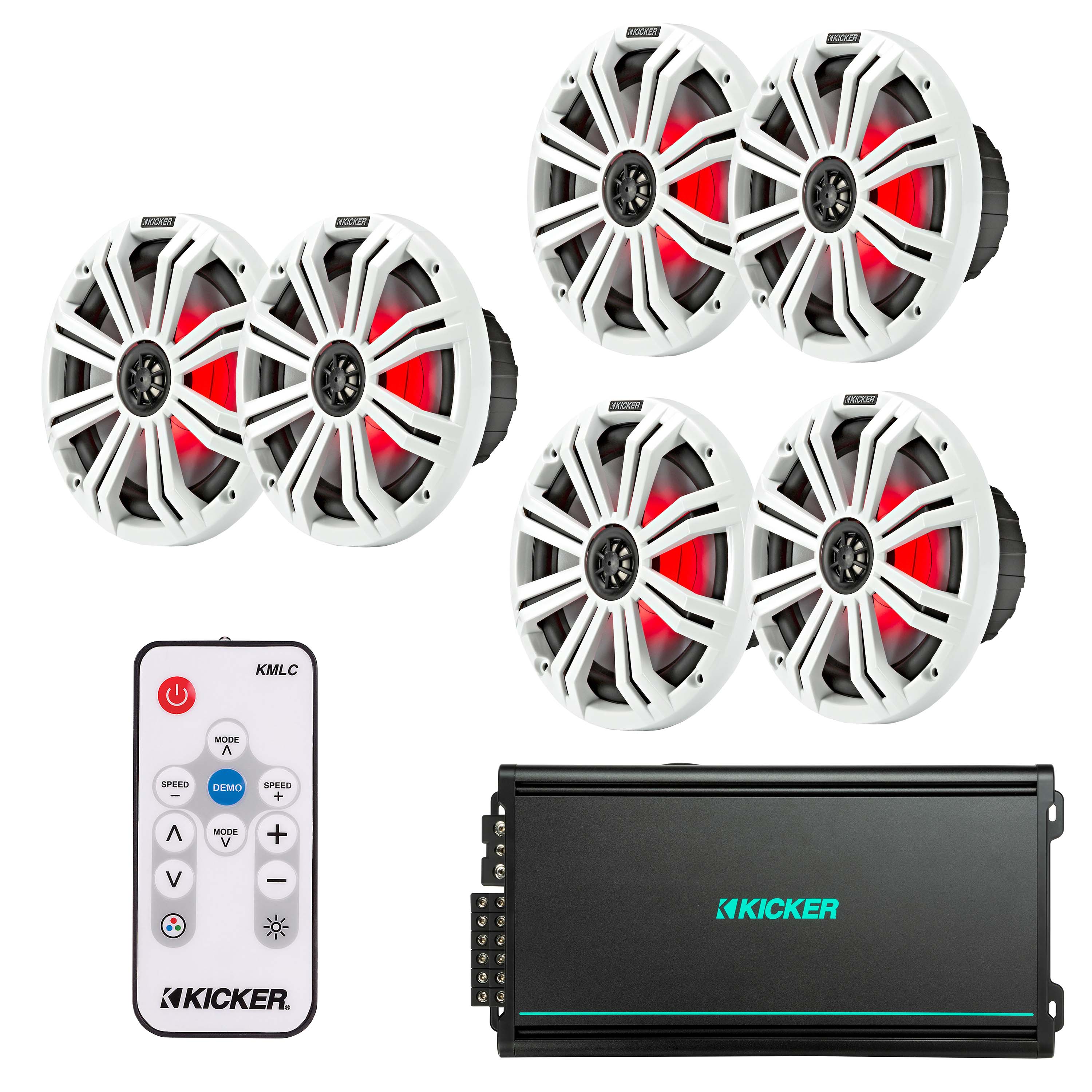 Kicker 45KM84L x3 Pair Marine Speaker + 48KMA6006 Amp + FREE 41KMLC Remote Bundle