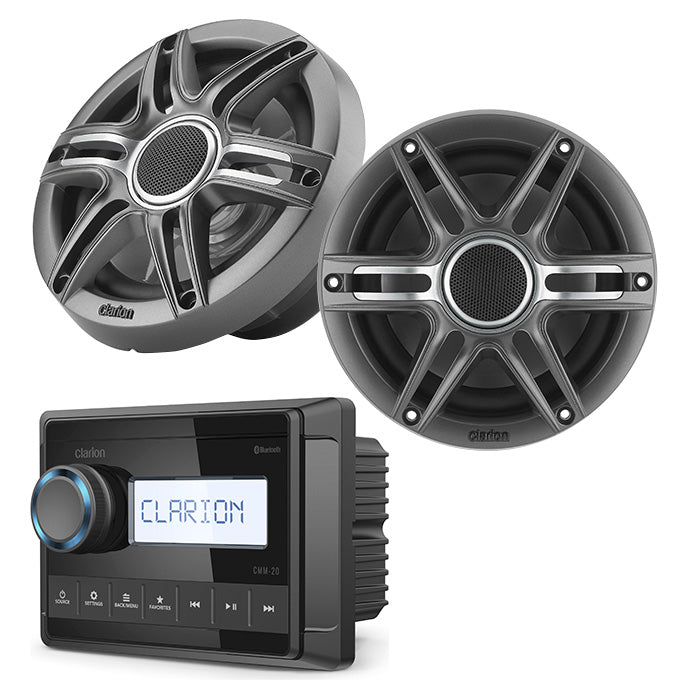 Clarion CMM-20 + CMSP-651-SWG (1 Pair) Marine Speaker Bundle