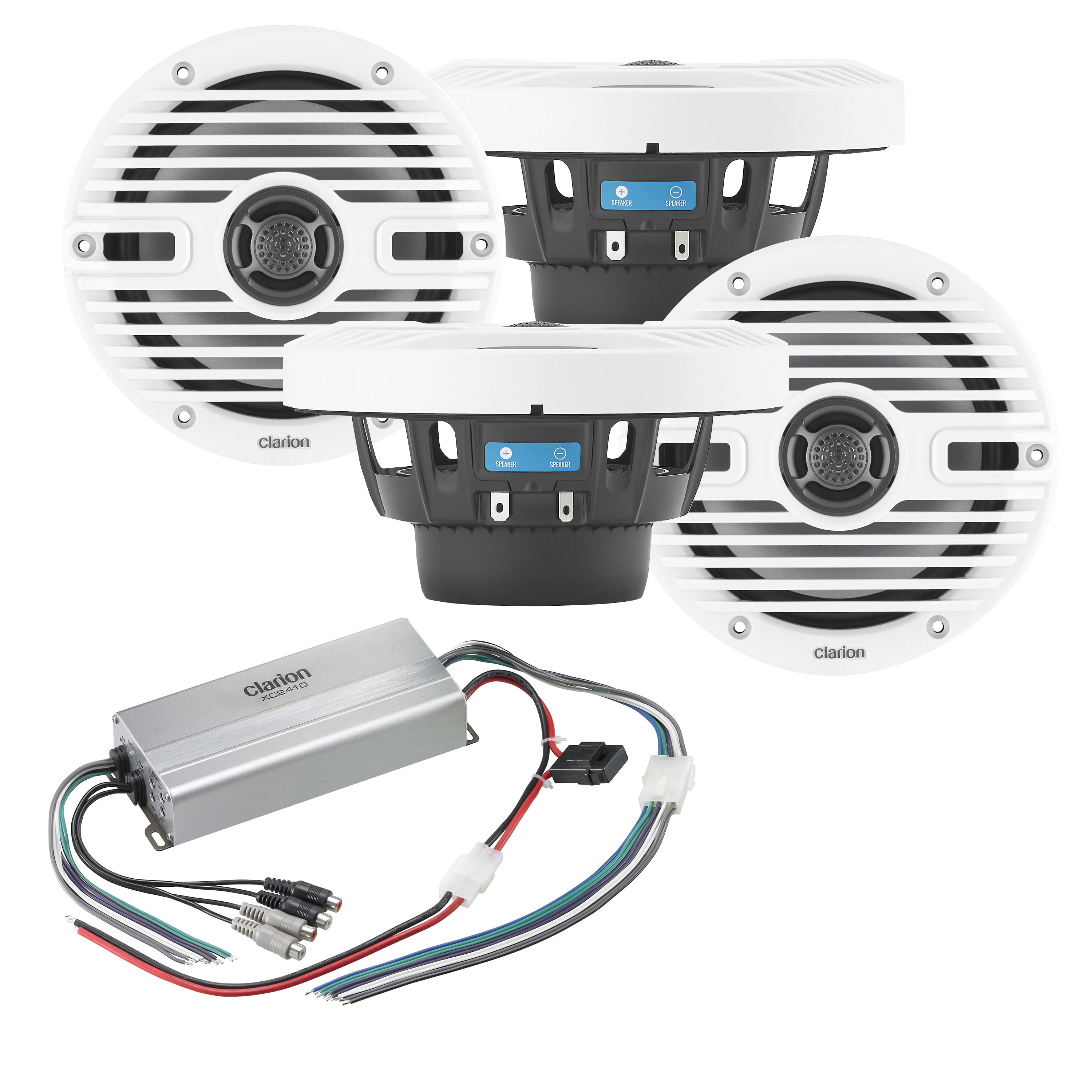 Clarion CMS-651-CWB 2 Pairs Marine Speakers + XC2410 Marine Amplifier