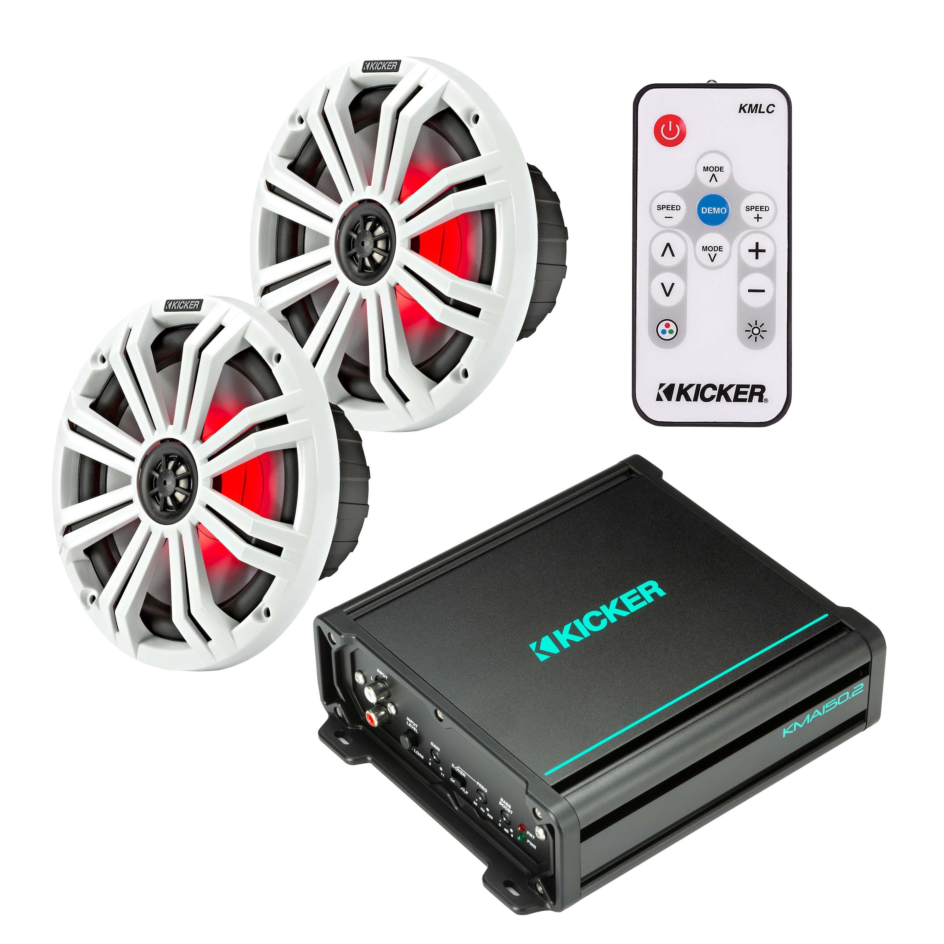 Kicker 45KM84L 8" Speakers + 48KMA1502 Amplifier + FREE 41KMLC Remote Marine Bundle
