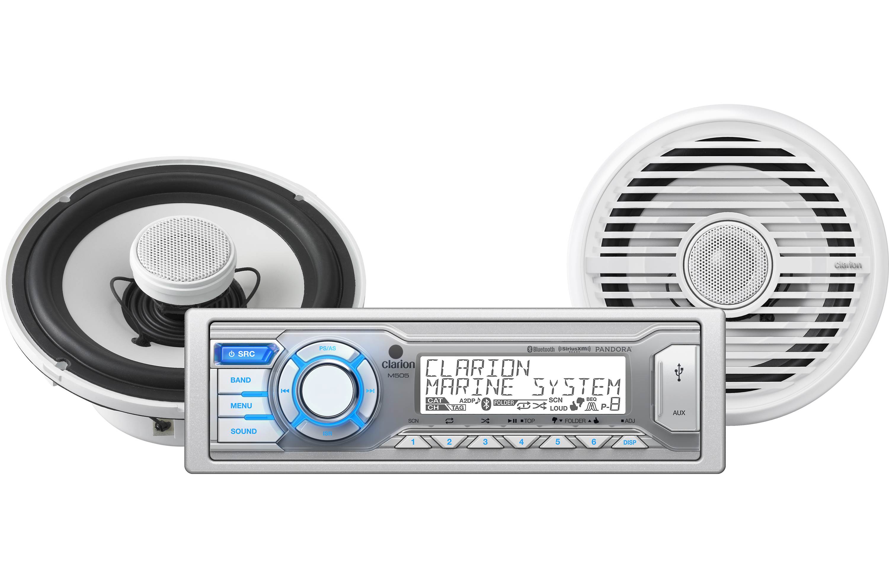 Clarion M505B1 Marine Audio Package M505 + Pair 6.5" Marine Speakers