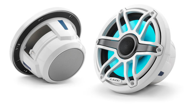 JL Audio M6-770X-S-GWGW-I 7.7" Marine Coaxial Speakers, Gloss White Trim and Sports Grille with LED Lighting