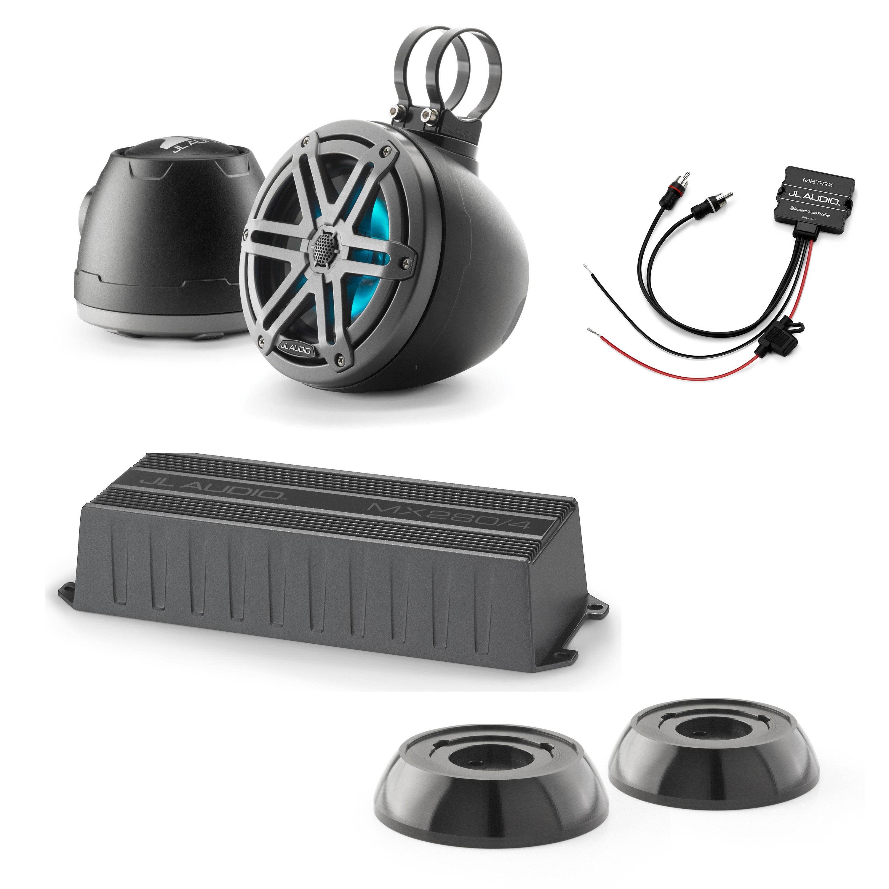 JL Audio MX280/4 + M3-650VEX-MB-S-GM-I + MBT-RX + PS-SWMCP-B-SM Jet Ski Kit