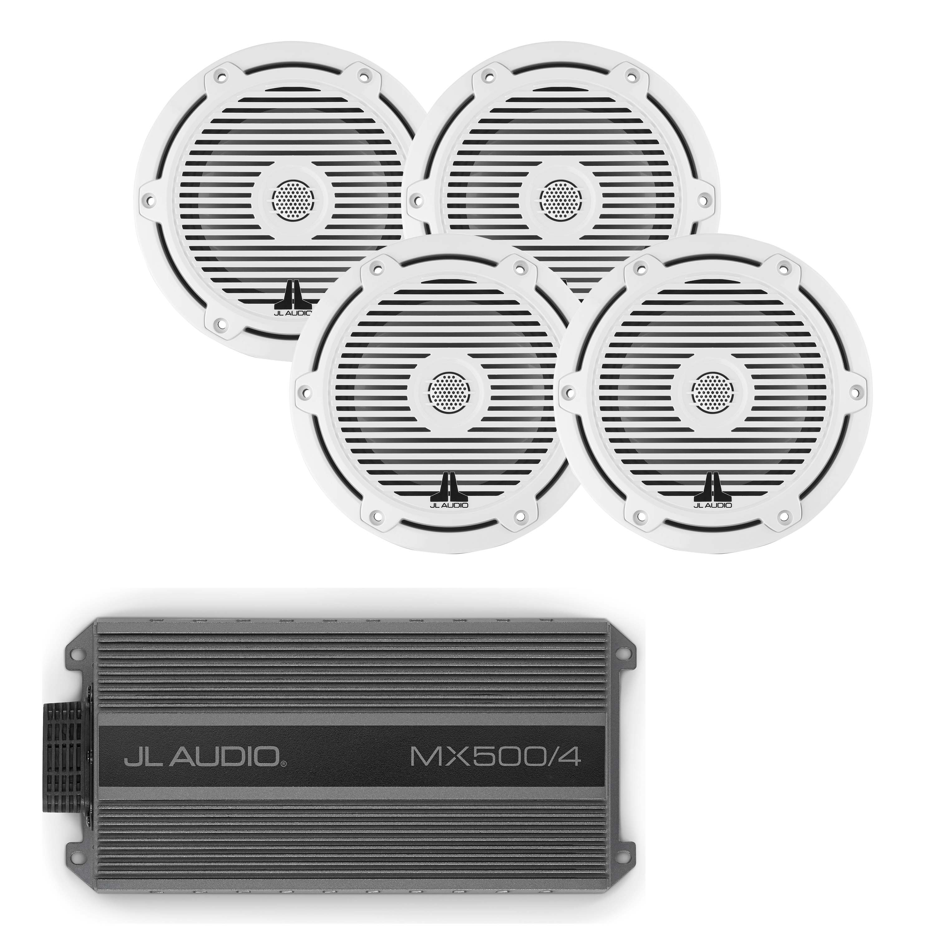 JL Audio M3-650X-C-GW x2 Pair 6.5" Speakers + MX500/4 Amplifier Marine Bundle