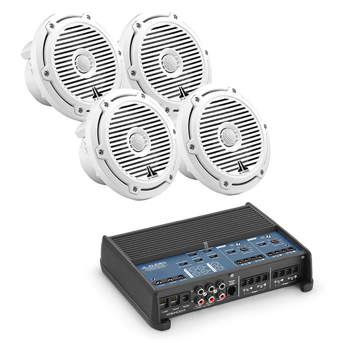 JL Audio XDM400/4 Amplifier + X2 Pair M650-CCX-CG-WH Speaker Bundle