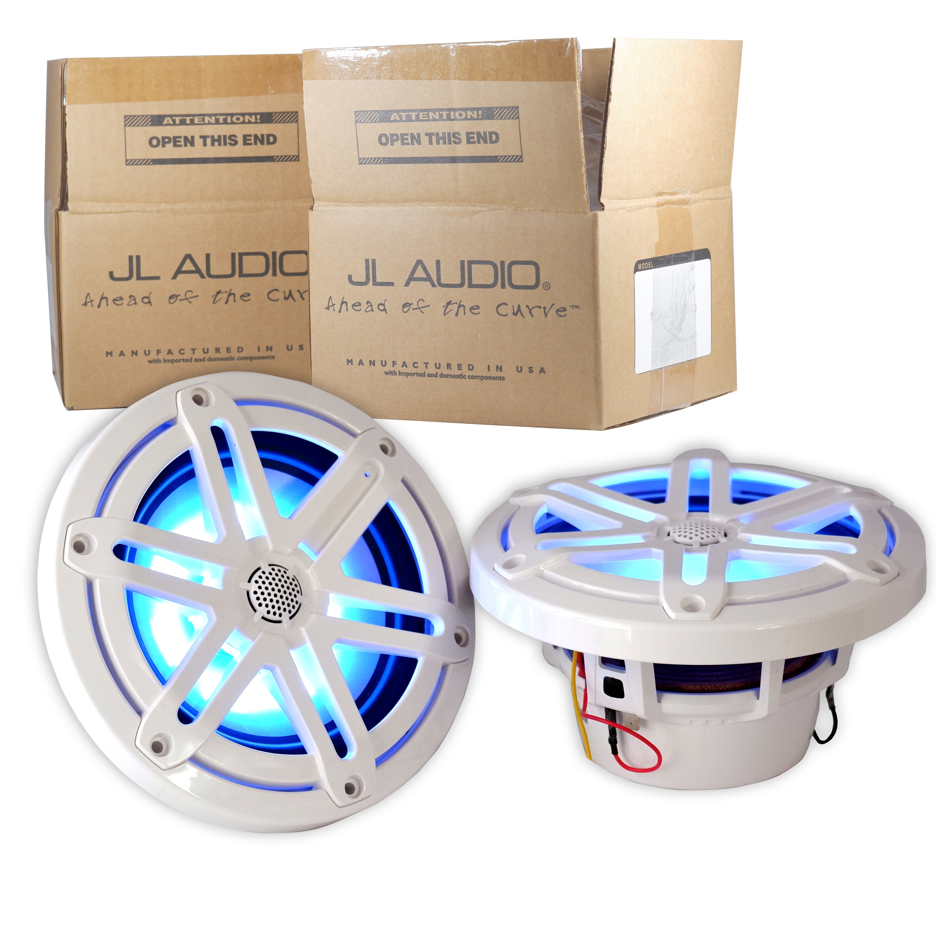 JL Audio MX650-CCX-SG-WLD-B / MCS-65CCX3-4-WLD-B 6.5" Inch Cockpit Coaxial Marine Speakers, White Sport Grille - Blue LEDs