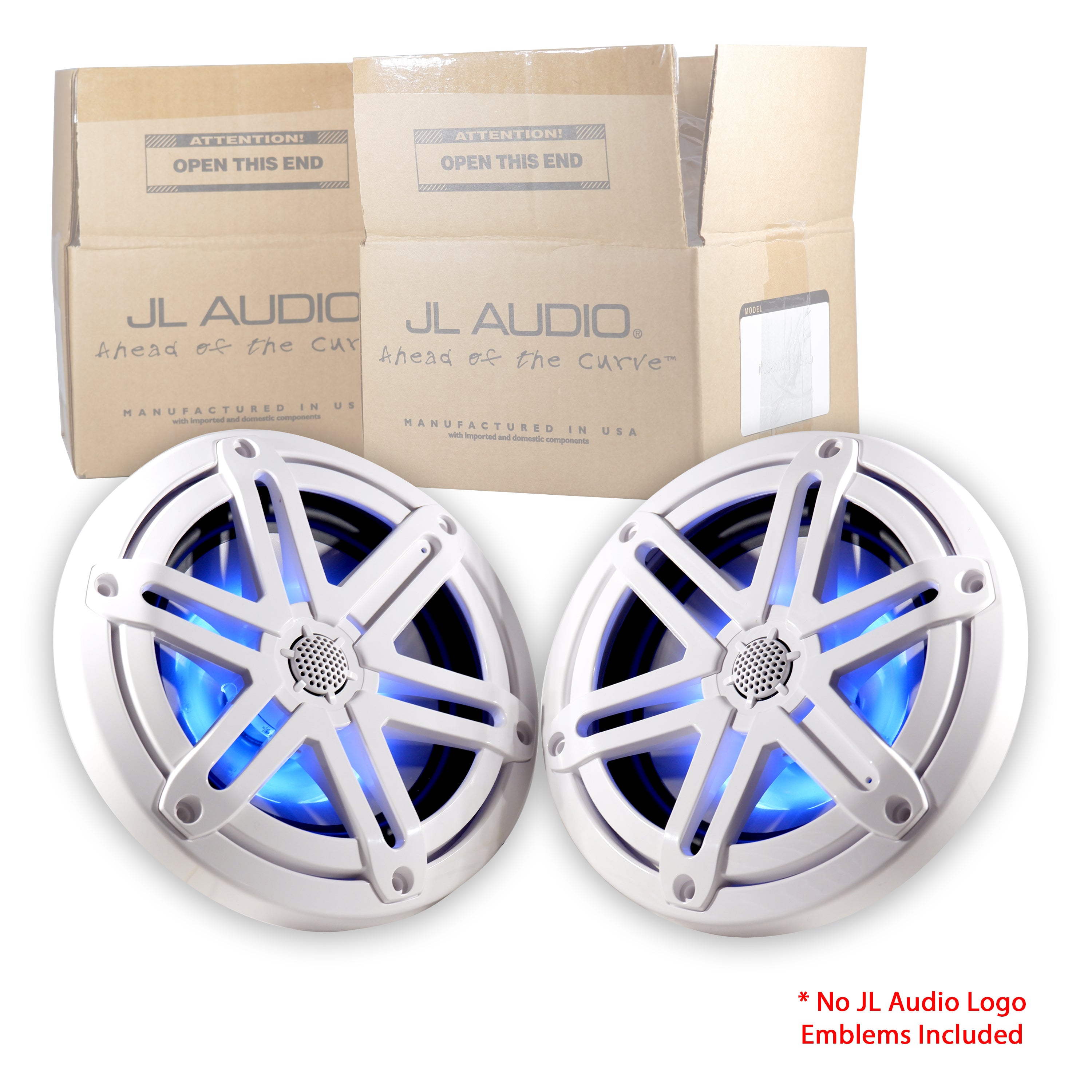 JL Audio MX650-CCX-SG-WLD-B / MCS-65CCX3-4-WLD-B 6.5" Inch Cockpit Coaxial Marine Speakers, White Sport Grille - Blue LEDs
