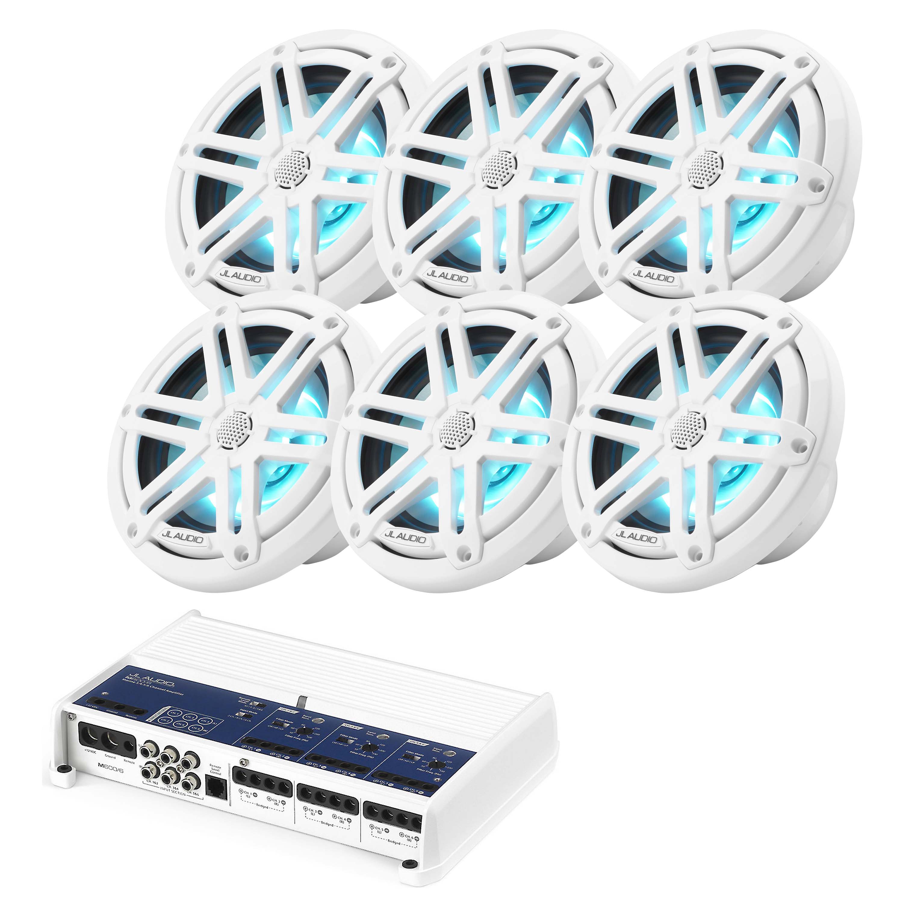 JL Audio M600/6 Amp M3-650X-S-GW-I x3 pairs Speakers Marine Bundle