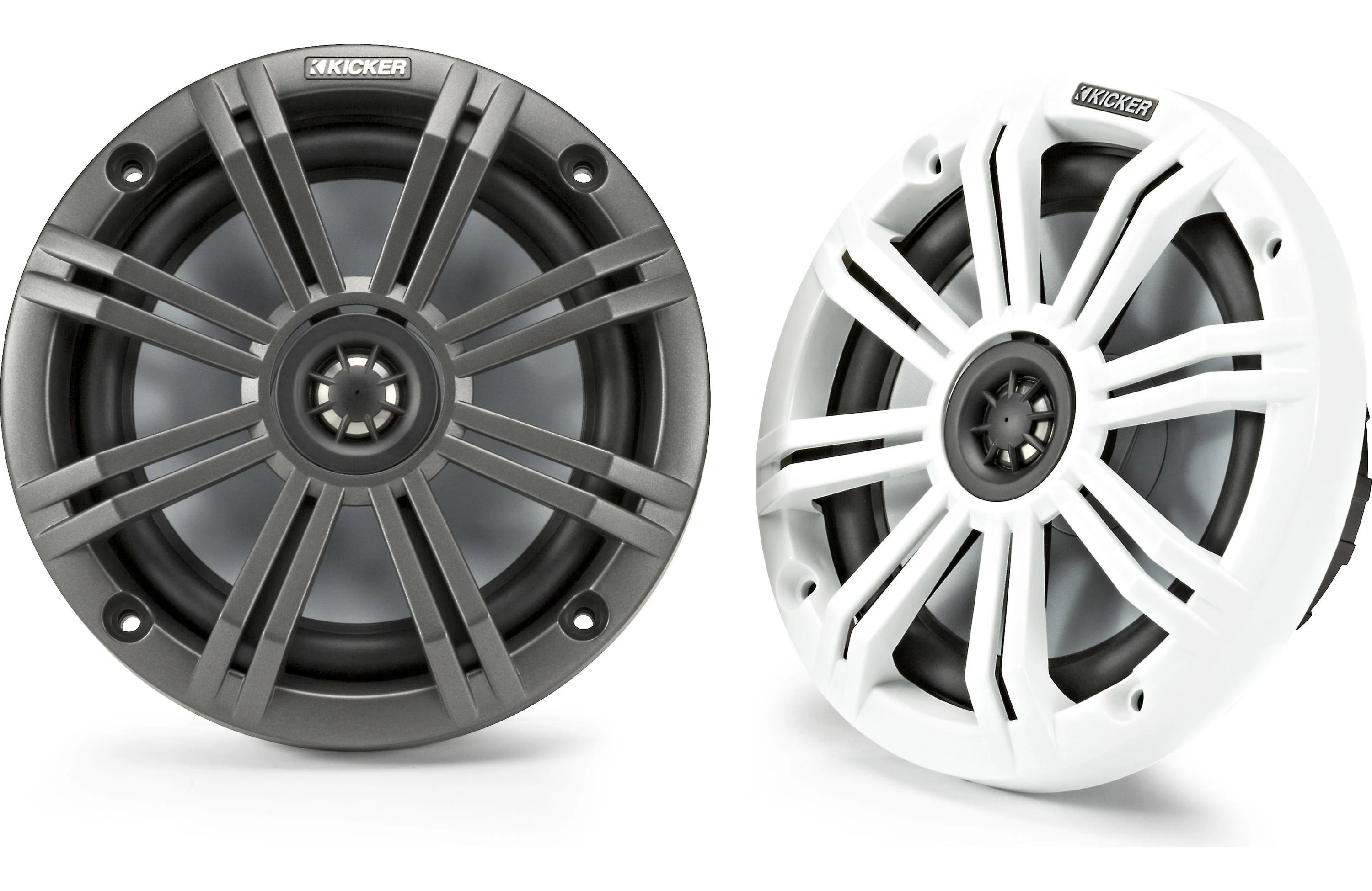 Kicker 45KM654 6.5" 2-Way Coaxial Marine Speakers with White & Charcoal Grilles - Freemans Car Stereo