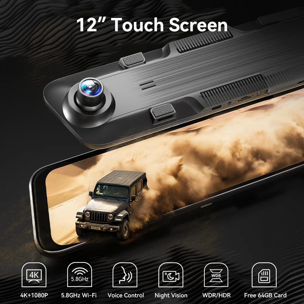 WOLFBOX G850 WIFI Smart Rearview Mirror Dash Cam and Backup Camera with Voice Control