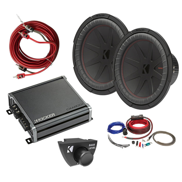 Kicker 48CWR124 Amplifer and Subwoofer Bass Bundle with Install Kit