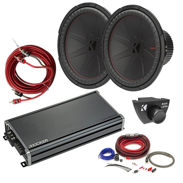 Kicker 48CWR154 Amplifer and Subwoofer Bass Bundle with Install Kit