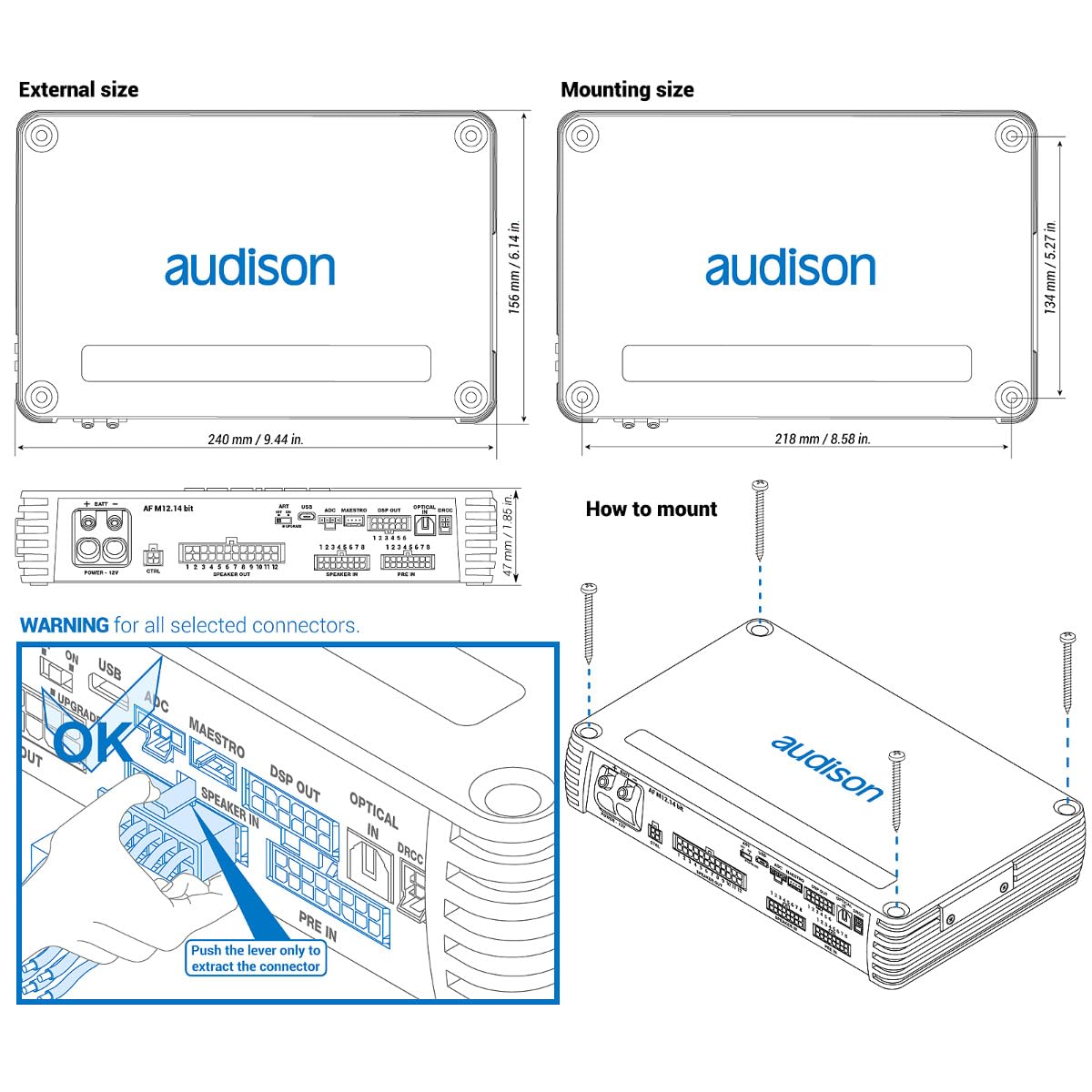 Audison AF M12.14 bit DSP Amplifier 12x90W @ 2 ohm Class D Fully Bridgeable