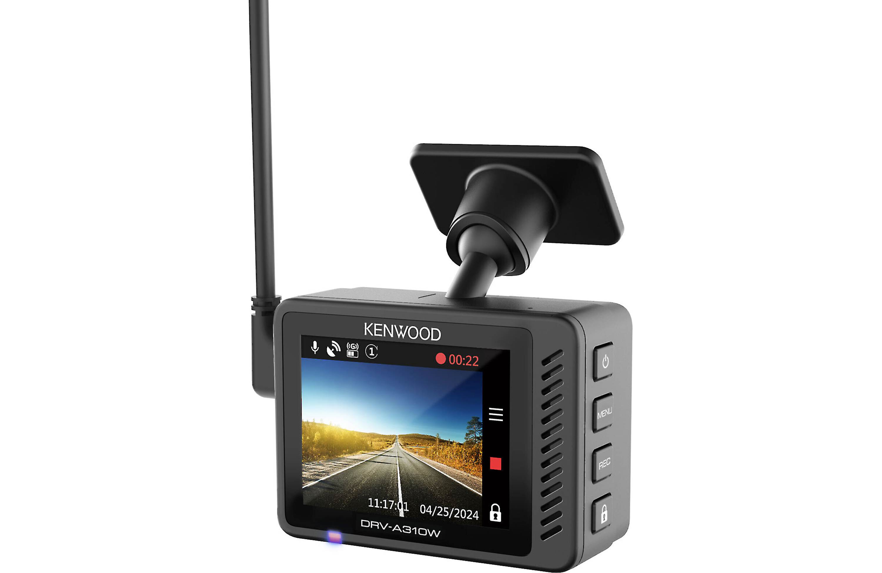 Kenwood DRV-A310W HD dash cam with 2" display, GPS, and Wi-Fi