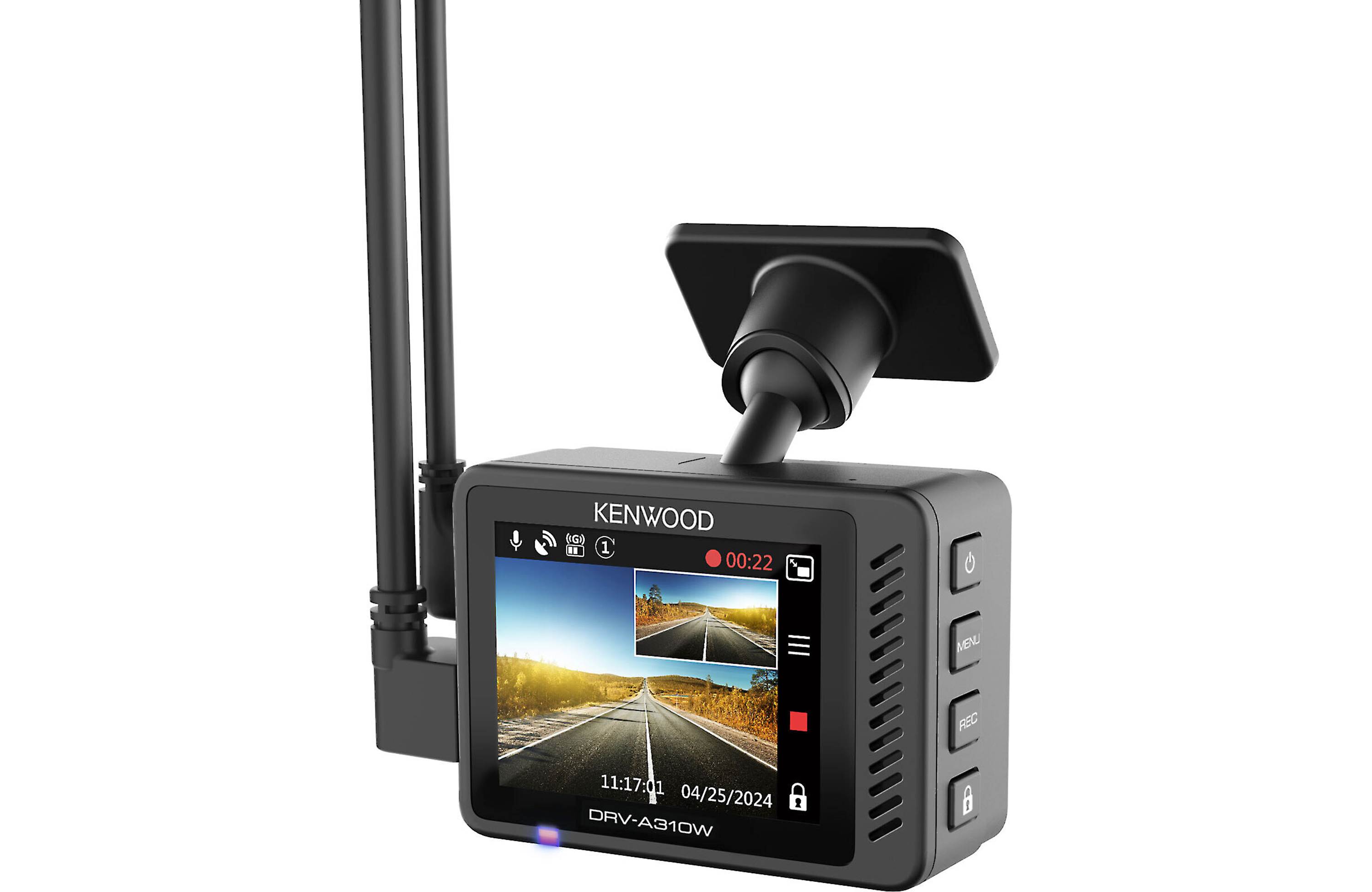 Kenwood DRV-A310W HD dash cam with 2" display, GPS, and Wi-Fi