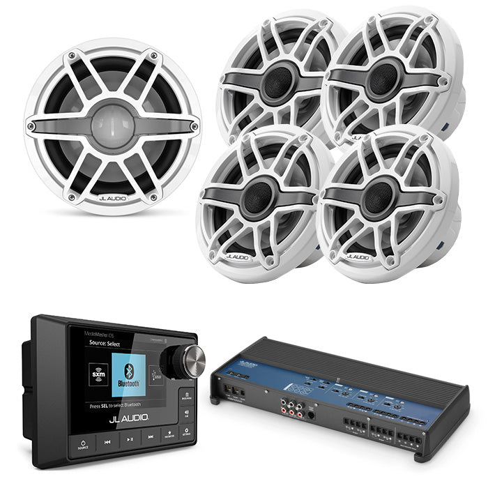 JL Audio MM105 + XDM1000/5 + 2 Pairs M6-650X-S-GWGW + M6-10IB-S-GWGW4 Marine Bundle