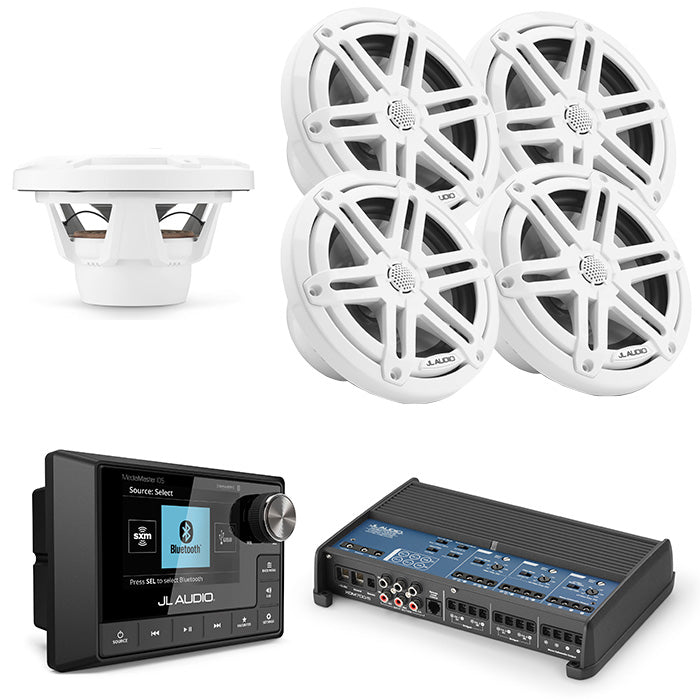 JL Audio MM105 + XDM700/5 + 2 Pairs M3-650X-S-GW + M3-10IB-S-GW-4 Marine Bundle