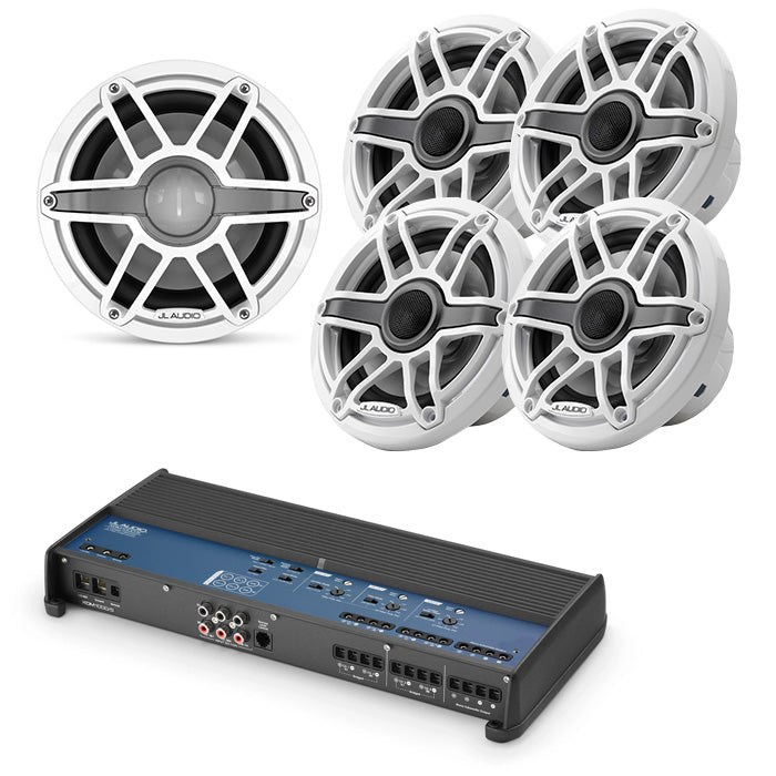 JL Audio XDM1000/5 Amp + 2 pair M6-650X-S-GWGW + M6-10IB-S-GWGW4 Marine Bundle