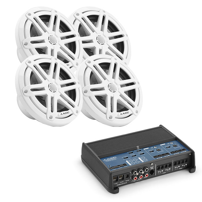 JL Audio XDM400/4 Amp + x2 Pairs M3-650X-S-GW Marine Speaker Bundle