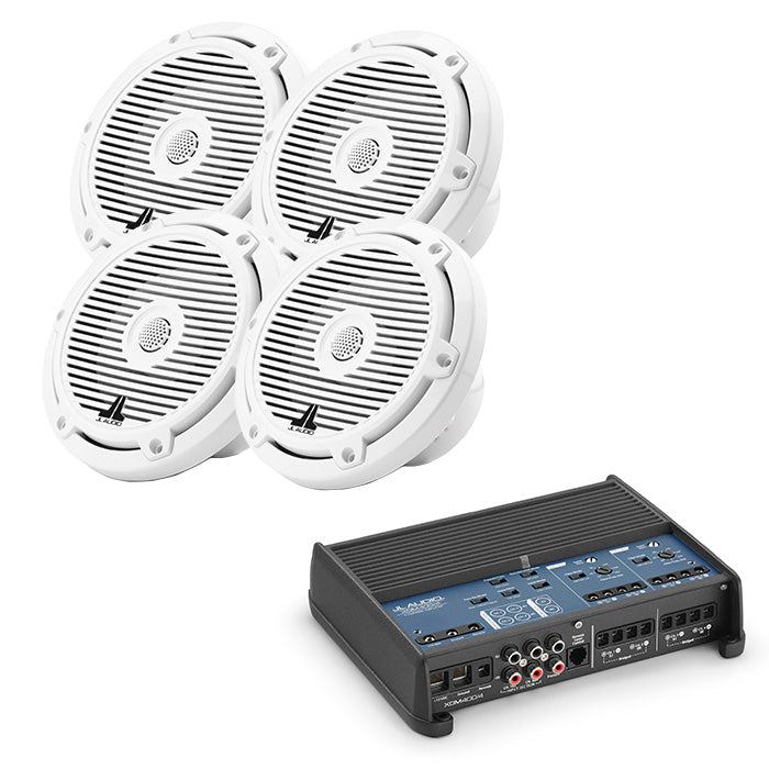 JL Audio XDM400/4 Amp + x2 Pairs M3-650X-C-GW Marine Speaker Bundle