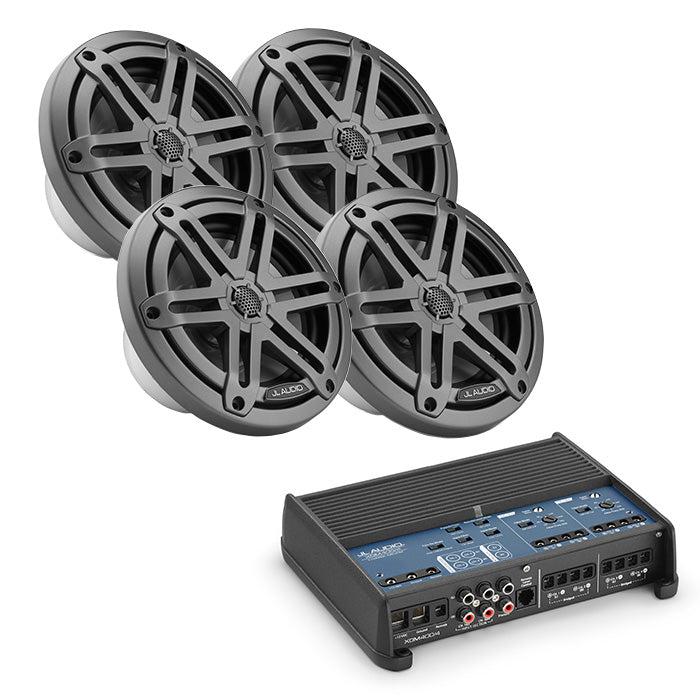JL Audio XDM400/4 Amp + x2 Pairs M3-650X-S-GM 6.5" Marine Speaker Bundle