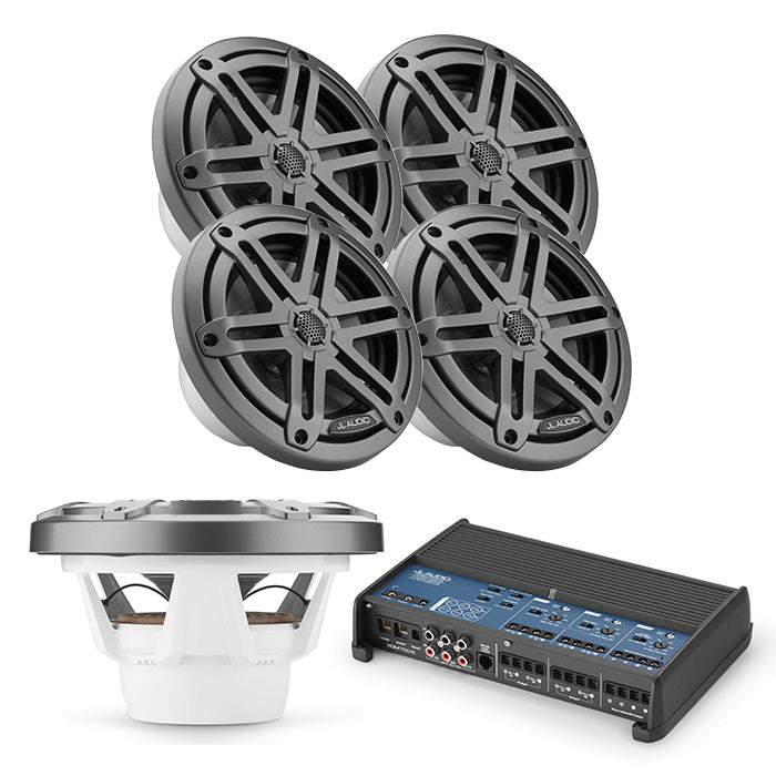 JL Audio XDM700/5 + 2 Pairs M3-650X-S-GM + M3-10IB-S-GM-4 Marine Bundle