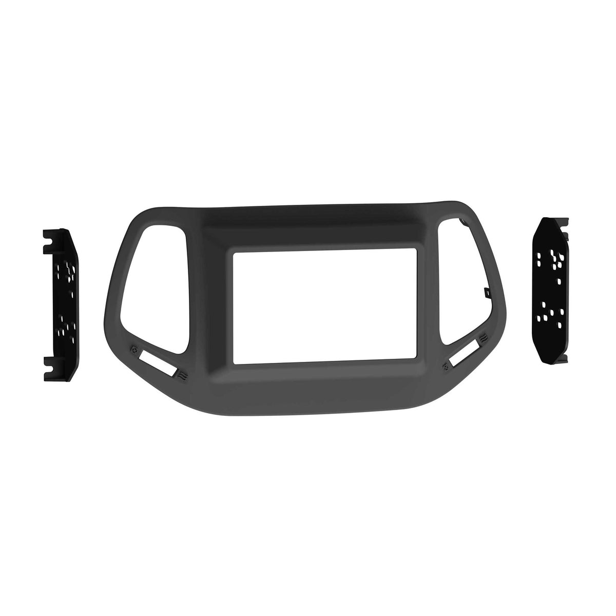 Metra 95-6545B matte black double-DIN dash trim panel and mounting brackets for select Jeep Compass vehicles