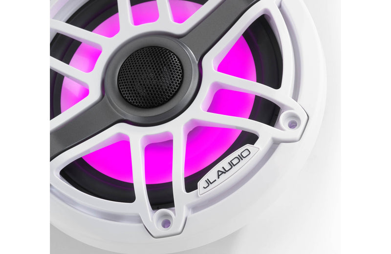 JL Audio M6-650X-S-GWGW-I 6.5" Marine Coaxial Speakers, Gloss White Trim and Grille w/ LED Lighting