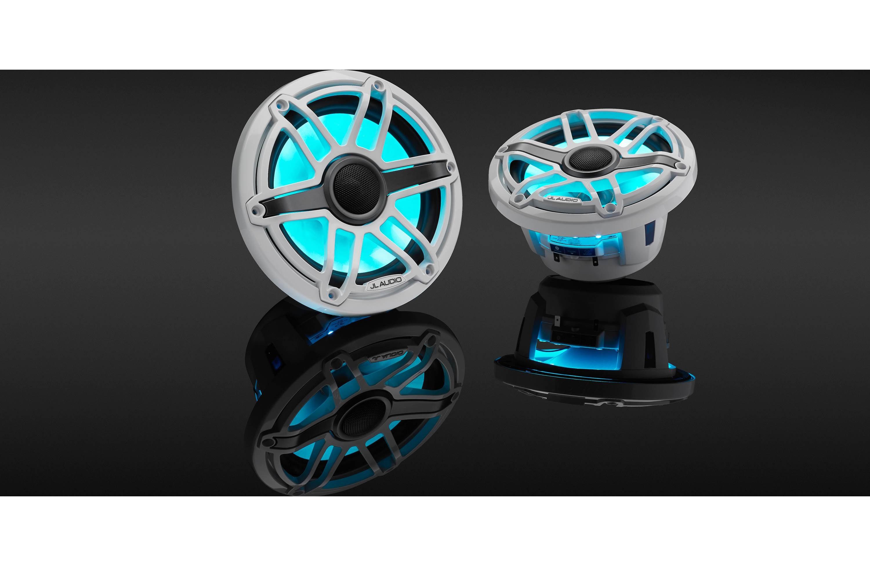 JL Audio M6-770X-S-GWGW-I 7.7" Marine Coaxial Speakers, Gloss White Trim and Sports Grille with LED Lighting